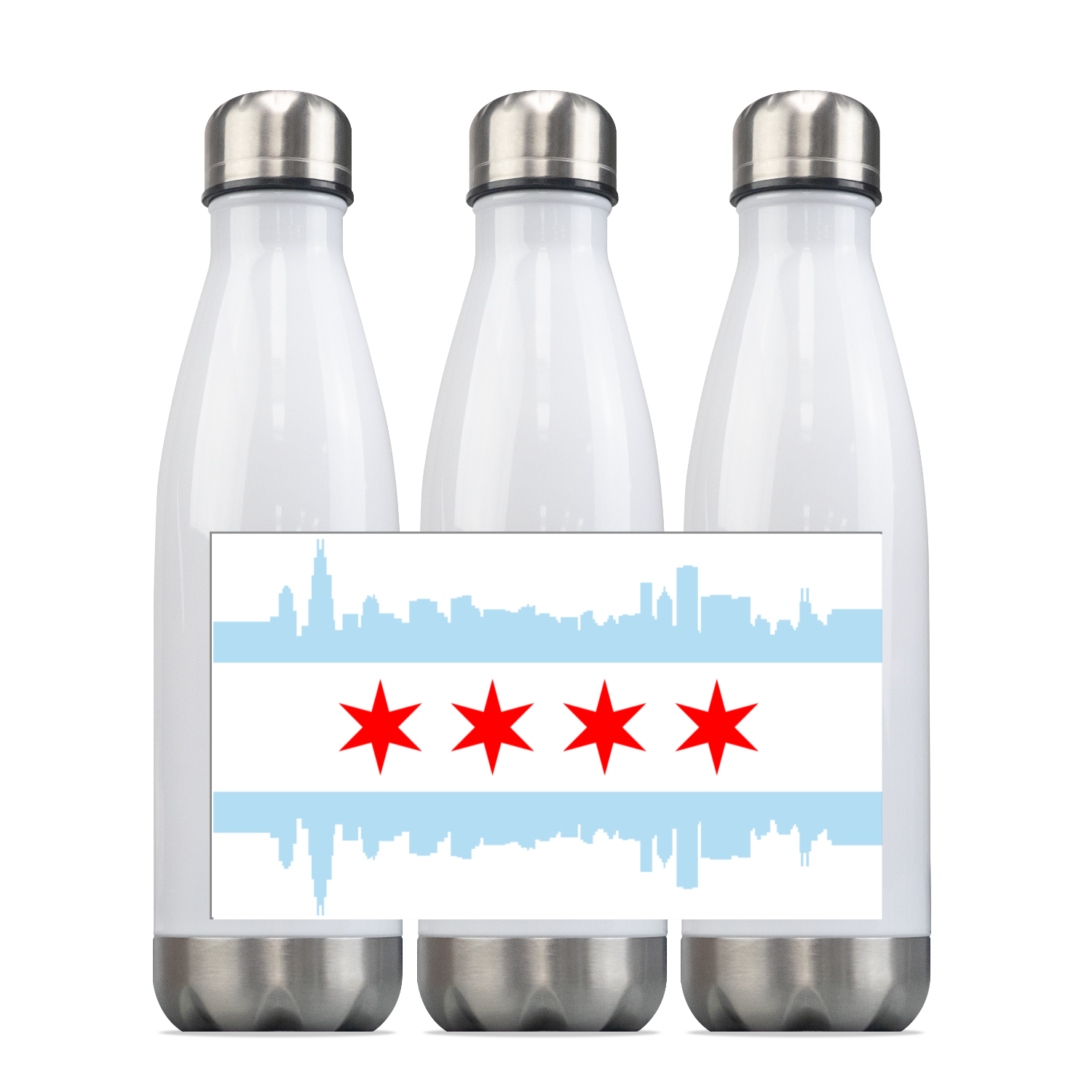 Chicago Skyline Flag Steel Slim Water Bottle