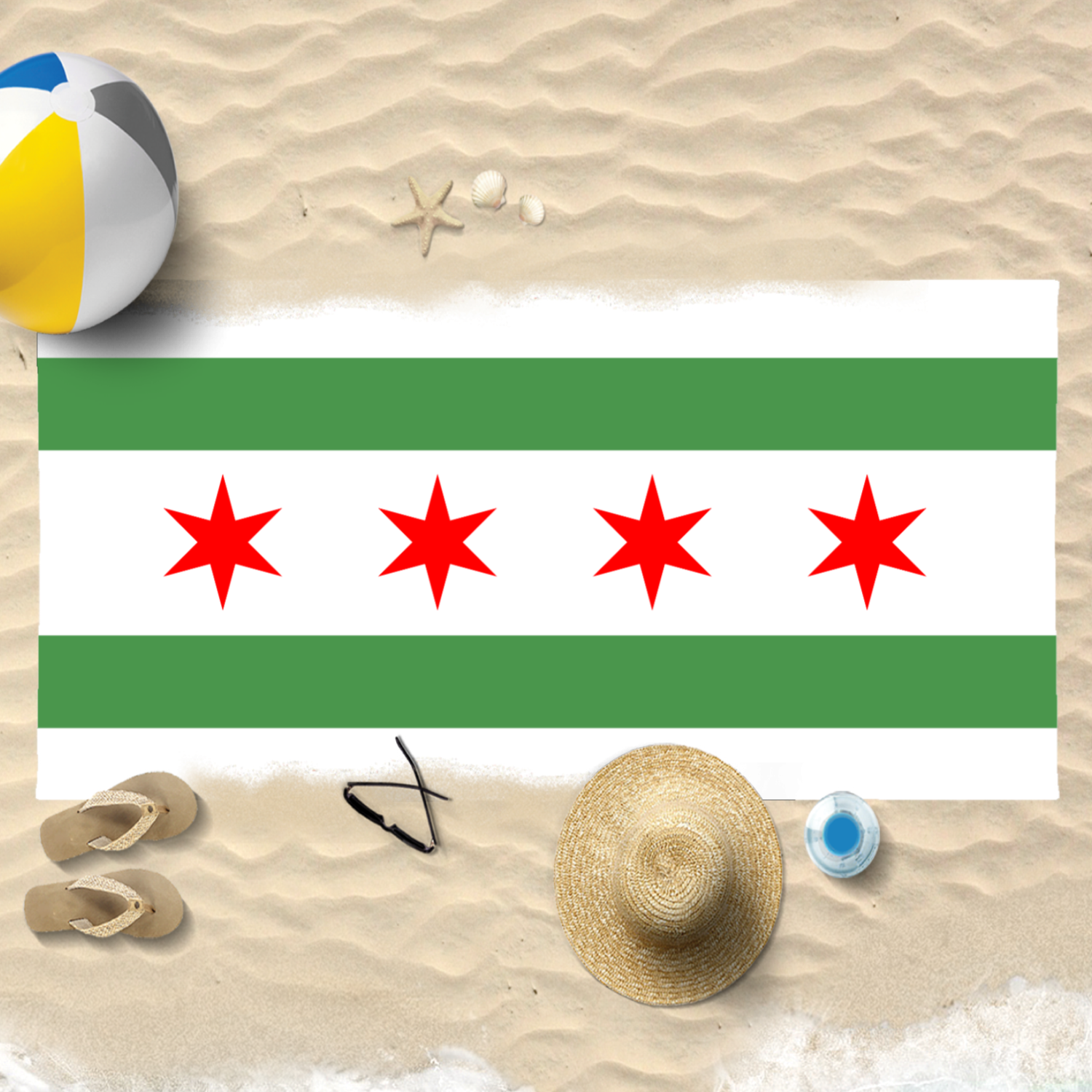 Chicago Flag Green River Beach Towel