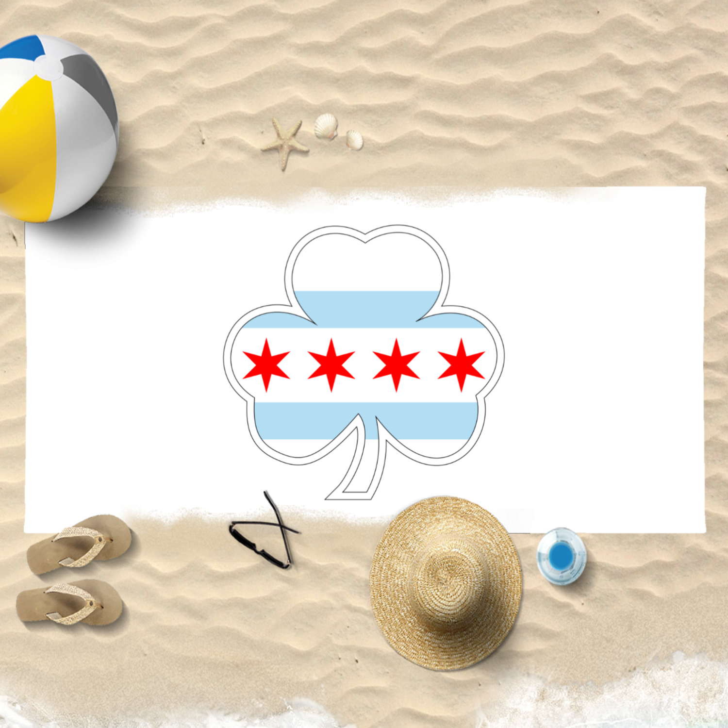 Chicago Flag St. Patty's Shamrock Beach Towel