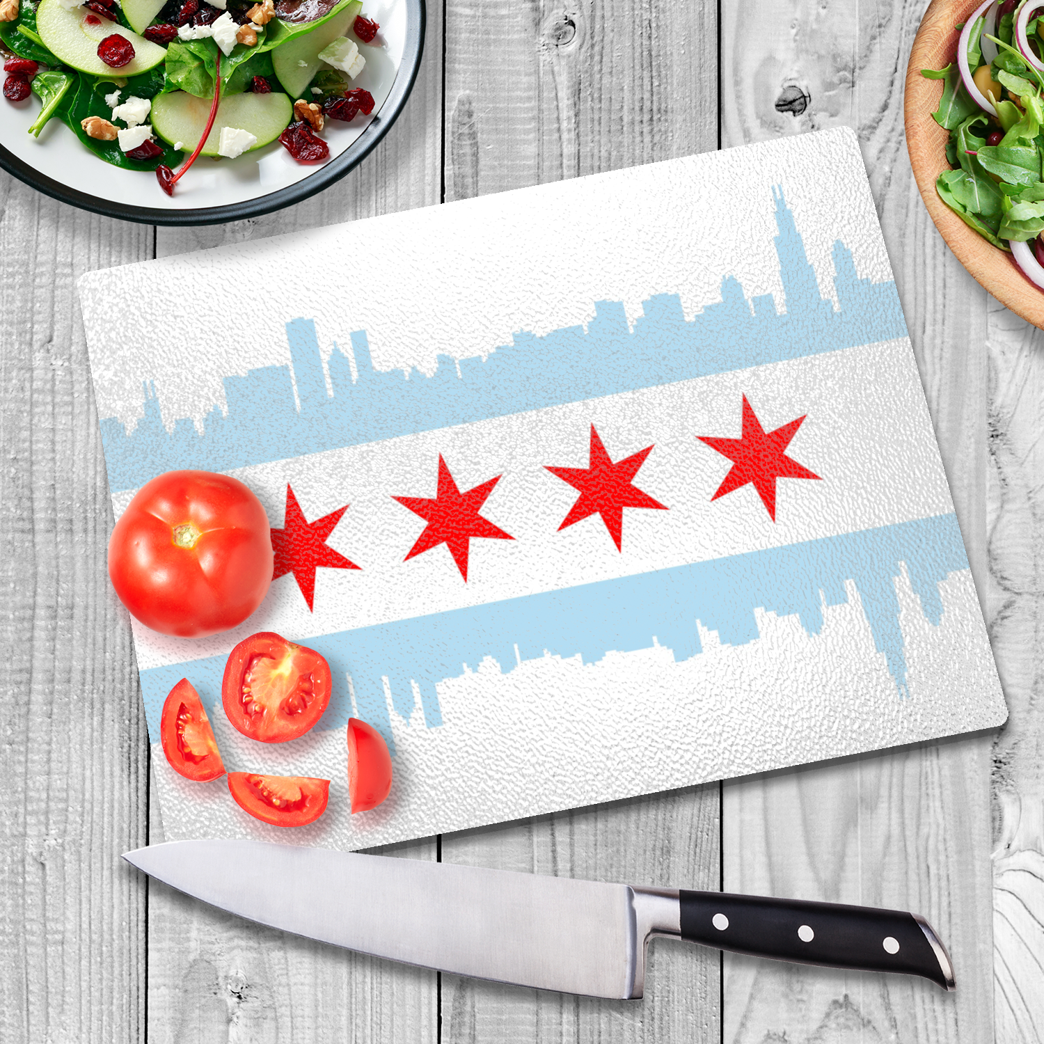Chicago Skyline Flag Glass Cutting Board