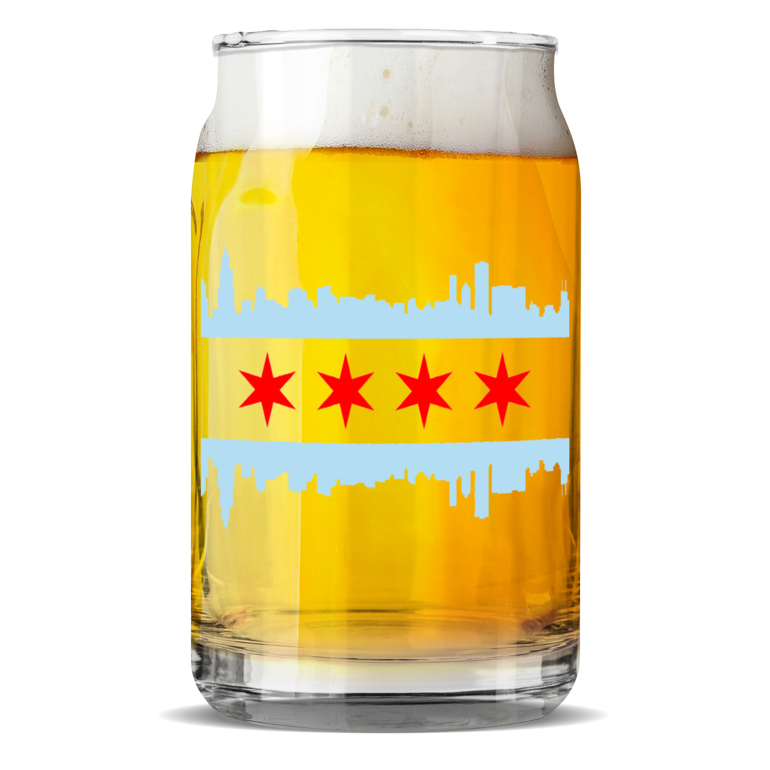 Chicago Skyline Flag Sculptured Glass