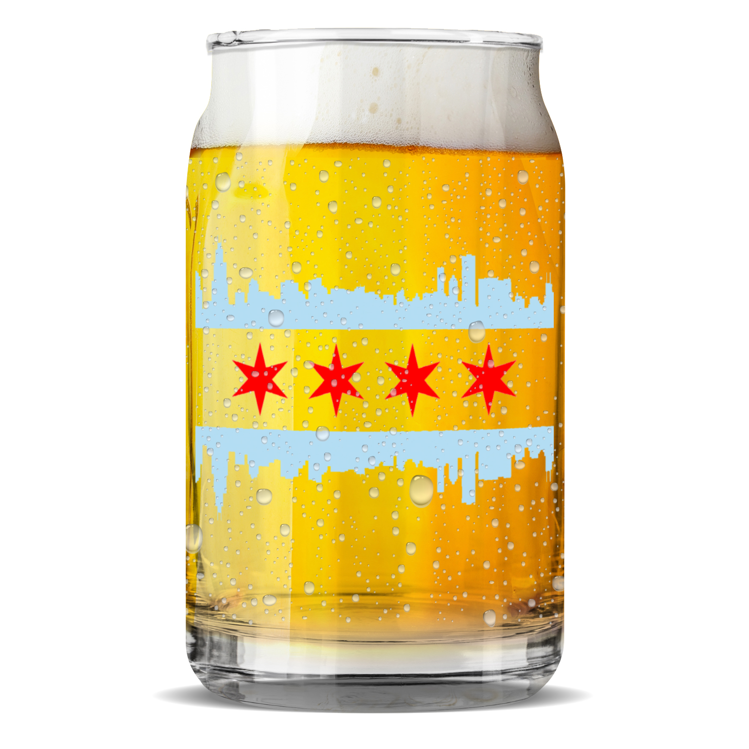 Chicago Skyline Flag Sculptured Glass