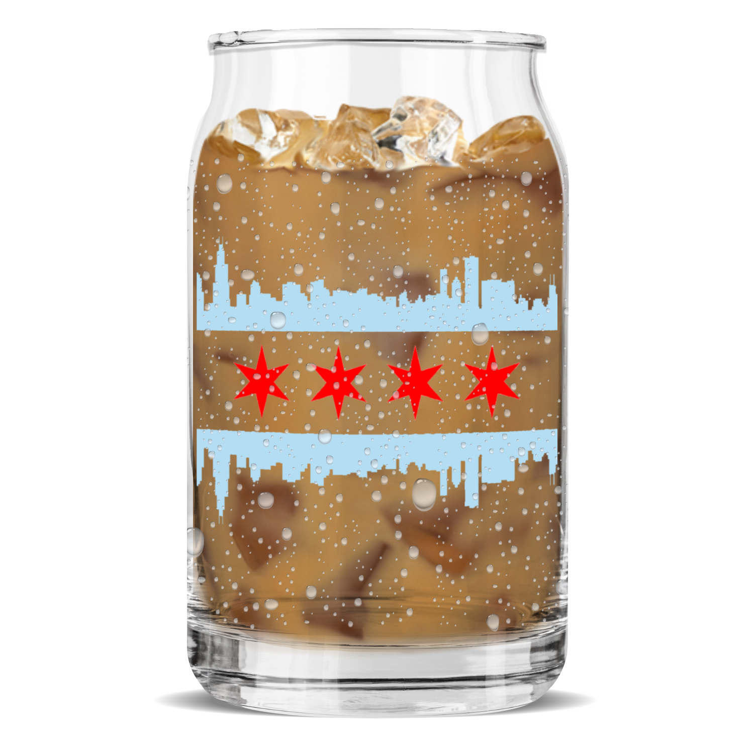 Chicago Skyline Flag Sculptured Glass