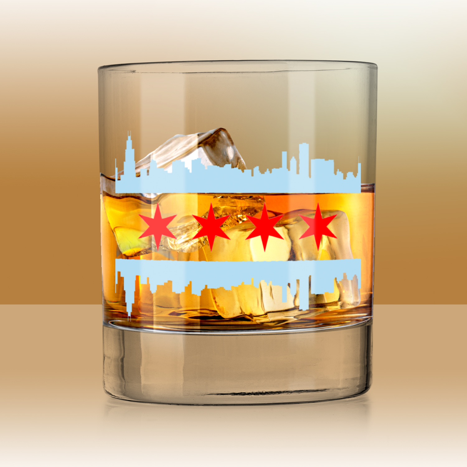 Chicago Skyline Flag Whiskey Glass