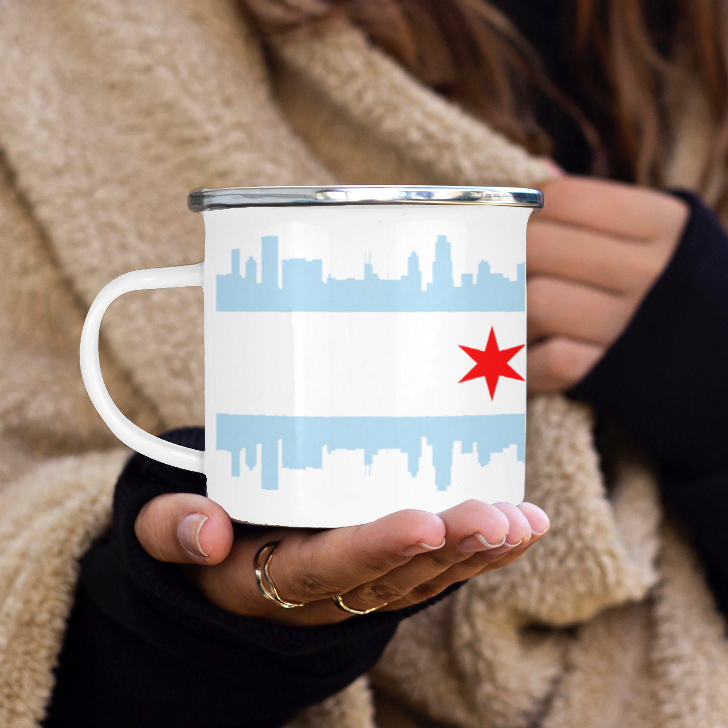 Chicago Skyline Flag Enamel Mug