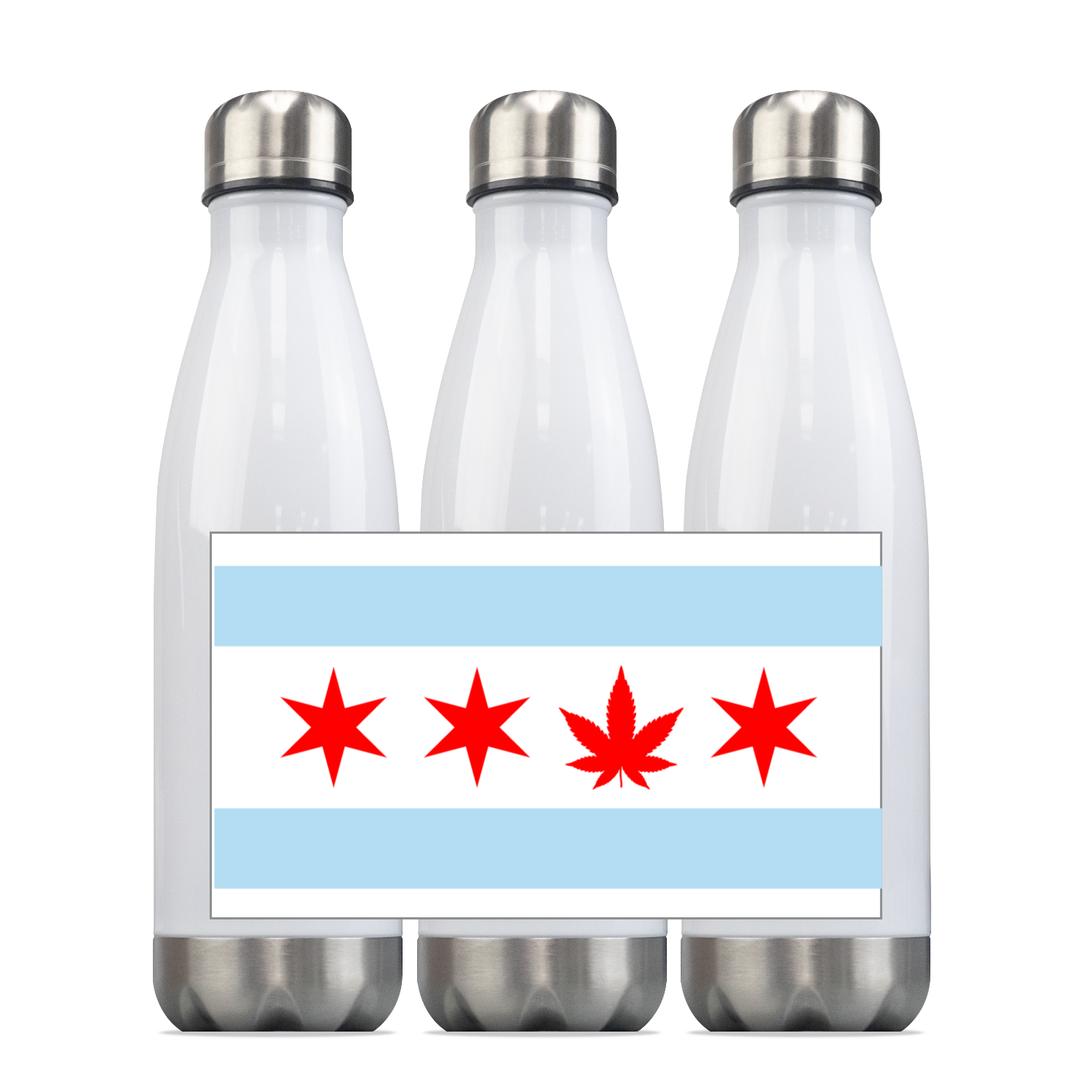 Chicago Flag Single Pot Leaf Steel Slim Water Bottle