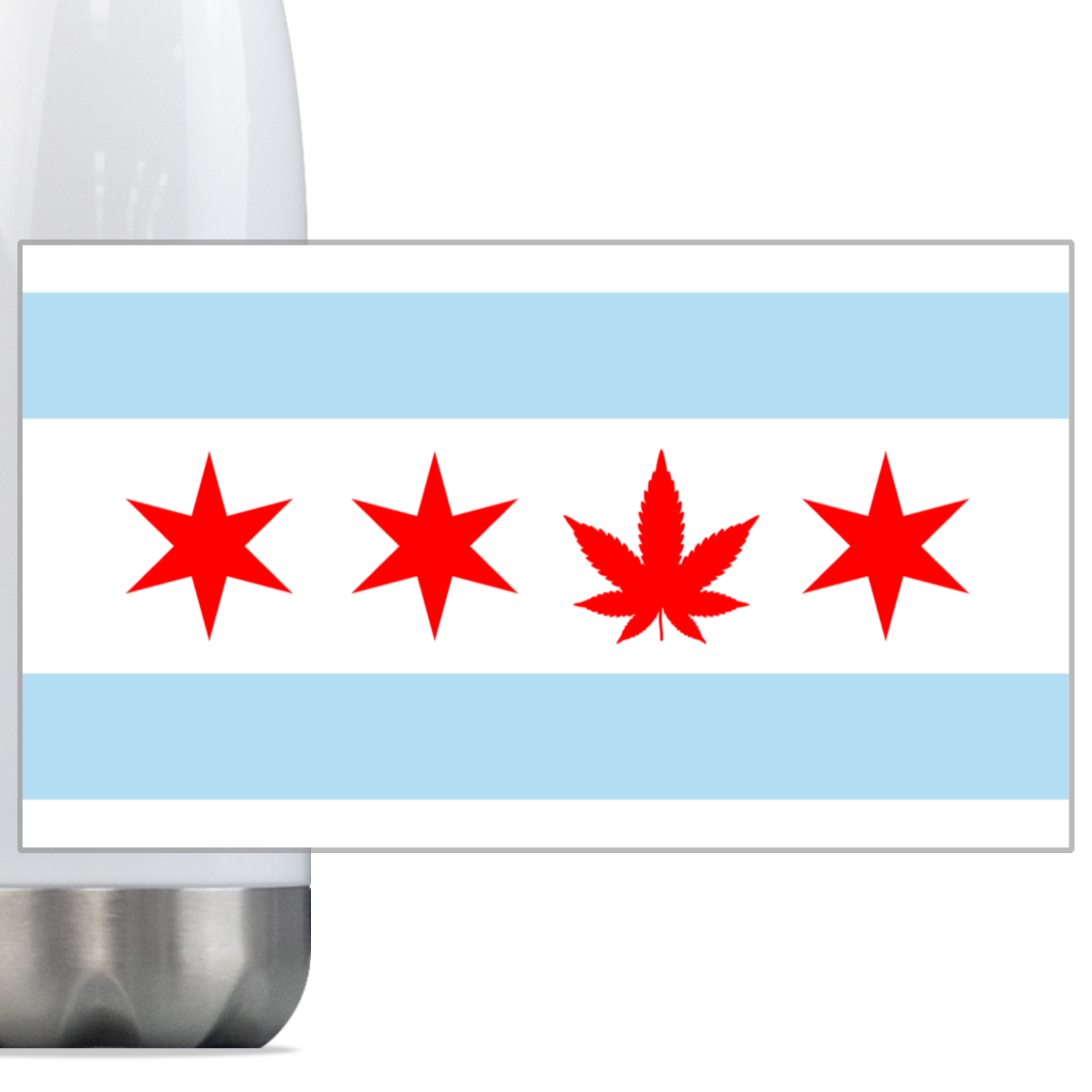 Chicago Flag Single Pot Leaf Steel Slim Water Bottle