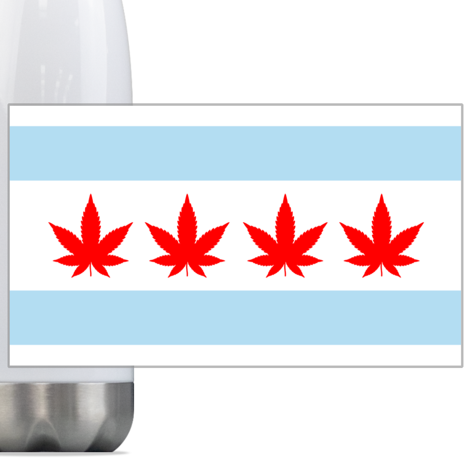 Chicago Flag Four Pot Leaves Slim Water Bottle