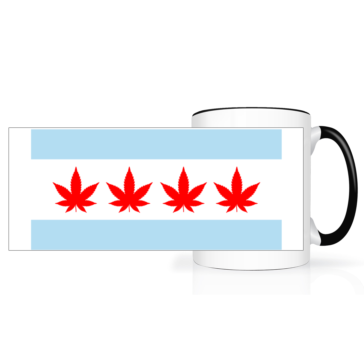 Chicago Flag Four Pot Leaf 2 Tone 15oz Mug