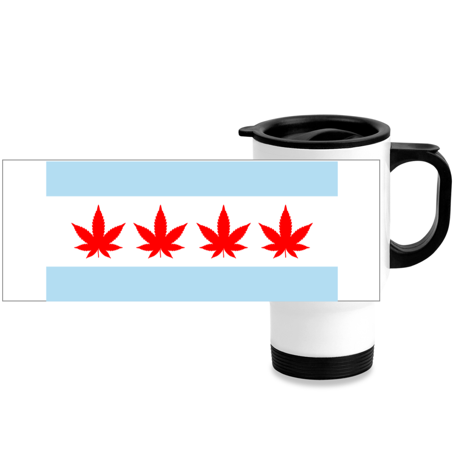 Chicago Flag Four Pot Leaf Stainless Steel Travel Mug
