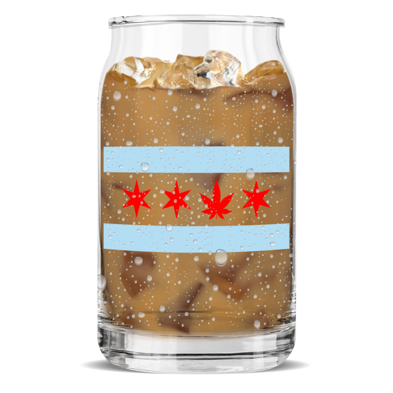 Chicago Flag Single pot Leaf Sculptured Glass