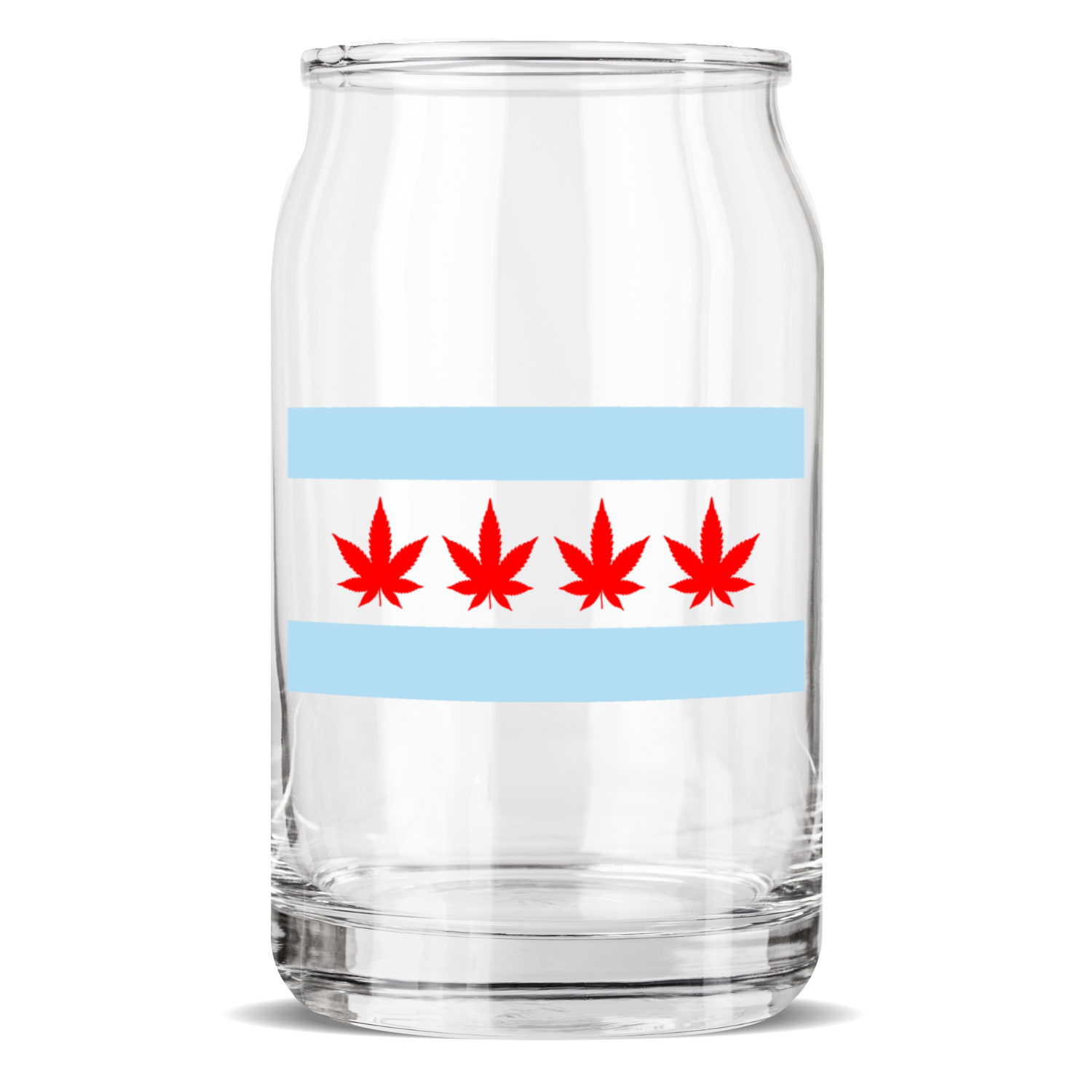 Chicago Flag Four Pot Leaf Sculptured Glass