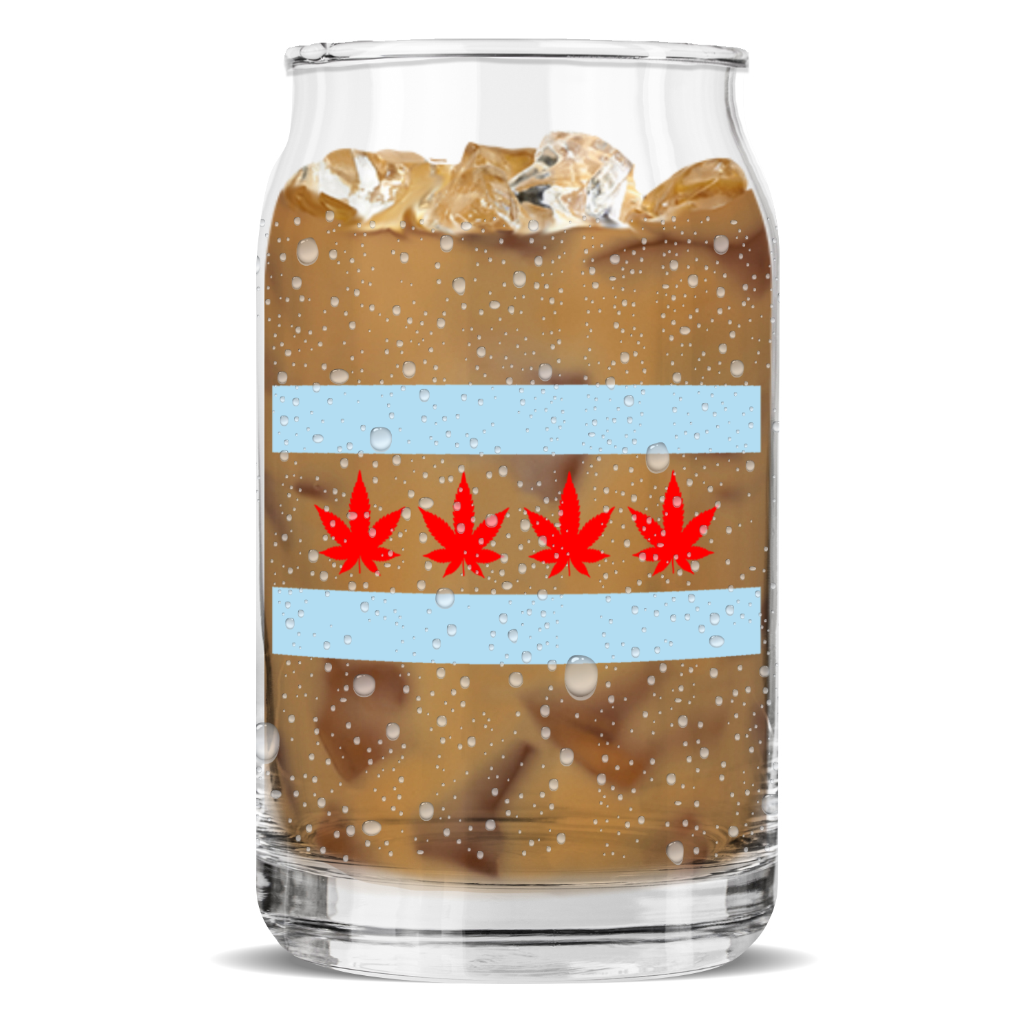 Chicago Flag Four Pot Leaf Sculptured Glass