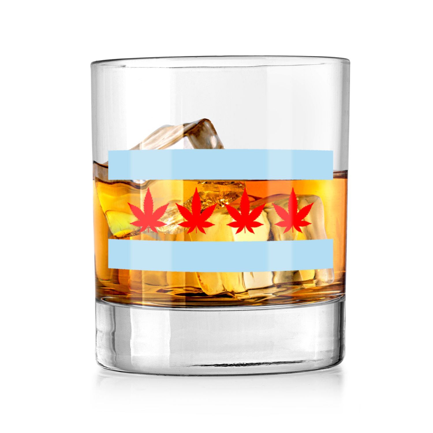 Chicago Flag Four Pot Leaf Whiskey Tumbler
