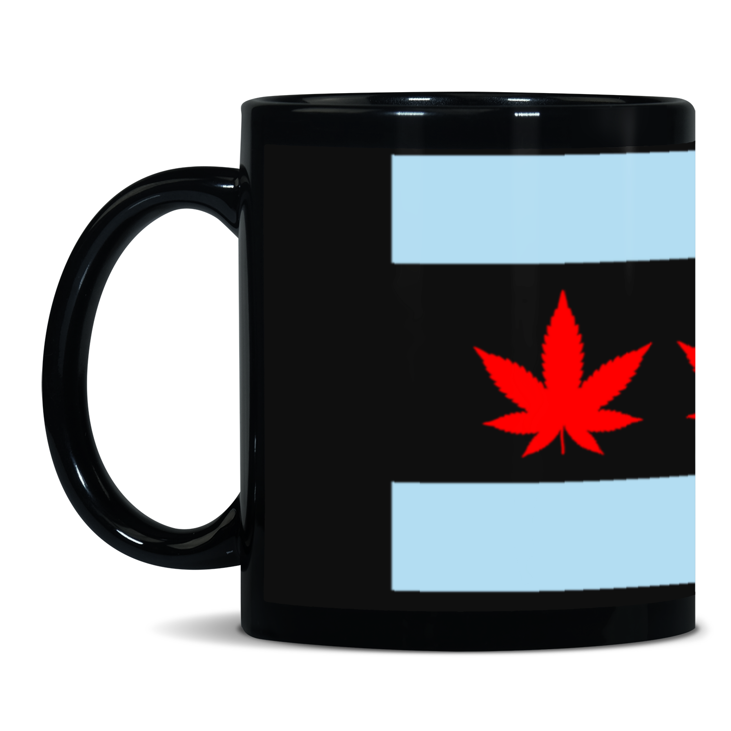 Chicago Flag Four Pot Leaf 11oz Black Patch Mug