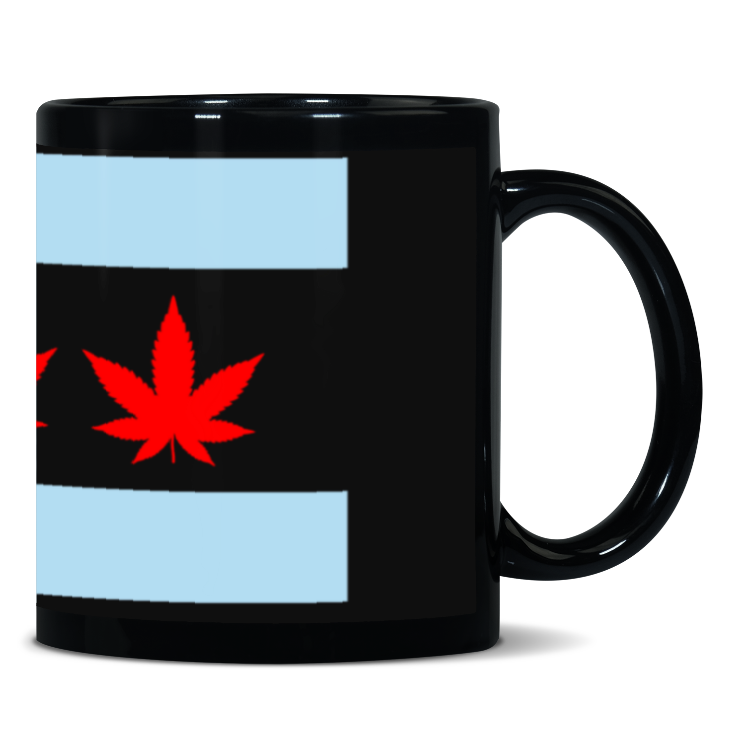 Chicago Flag Four Pot Leaf 11oz Black Patch Mug