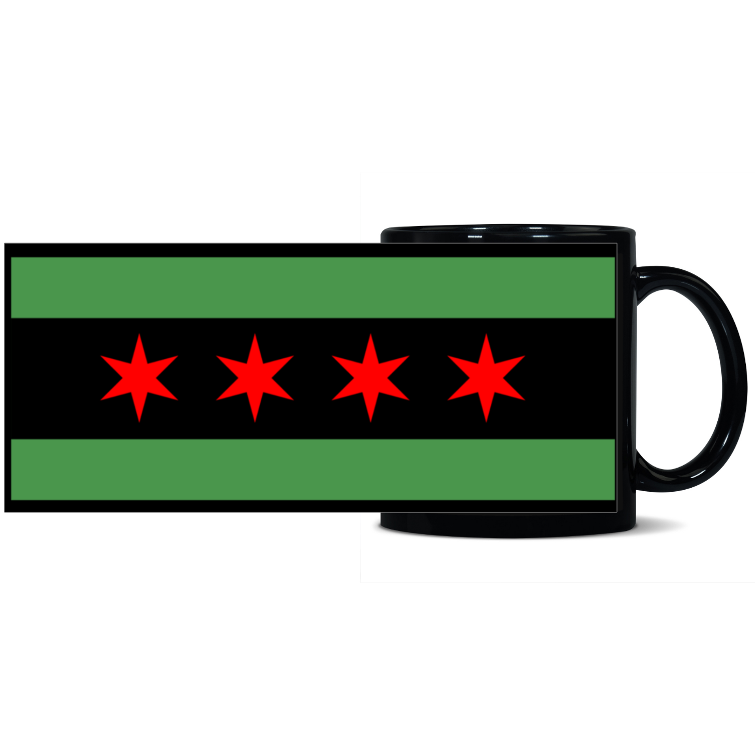 Chicago Flag Green River 11oz Black Patch Mug