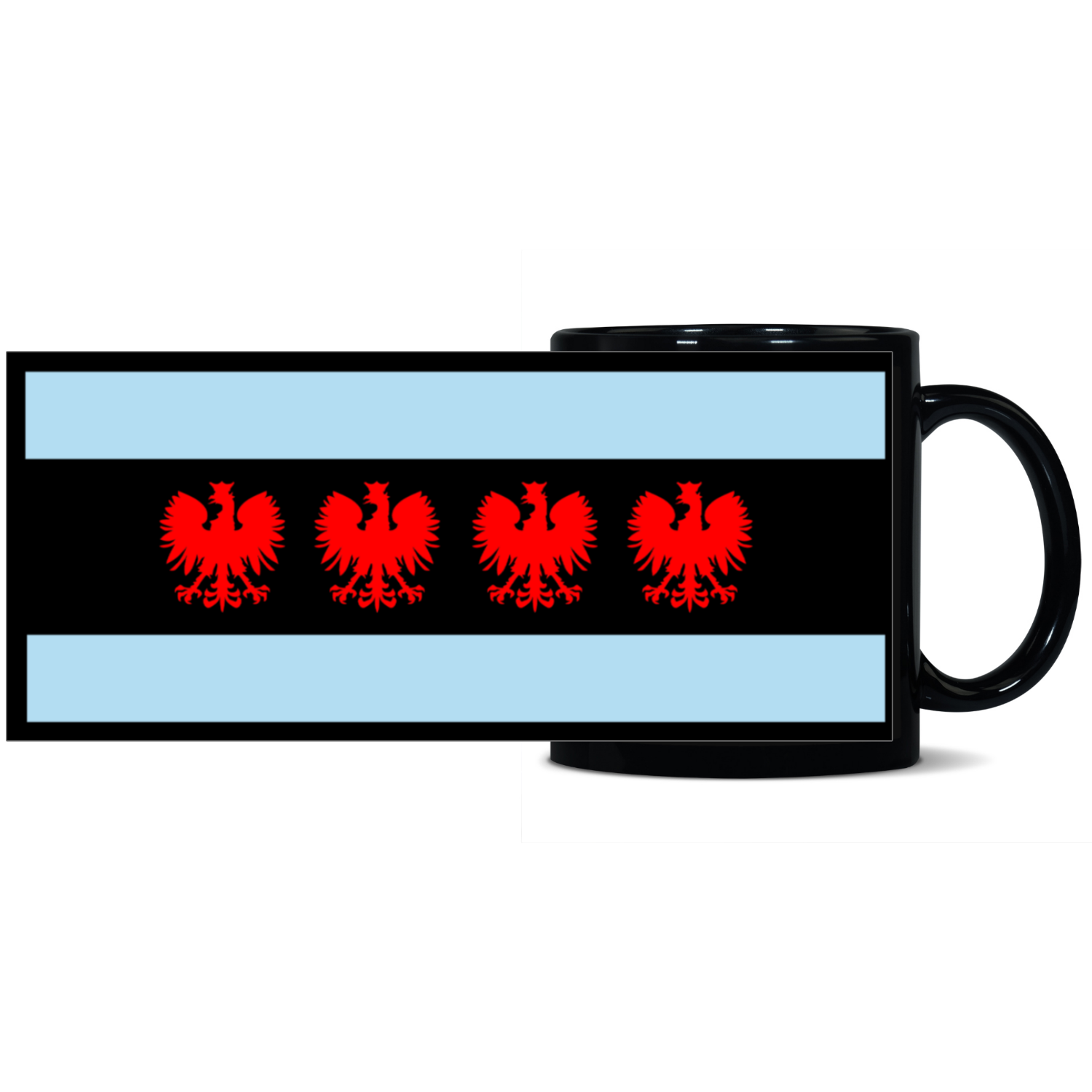 Chicago Flag Polish Four Eagle Black Patch 11oz Mug