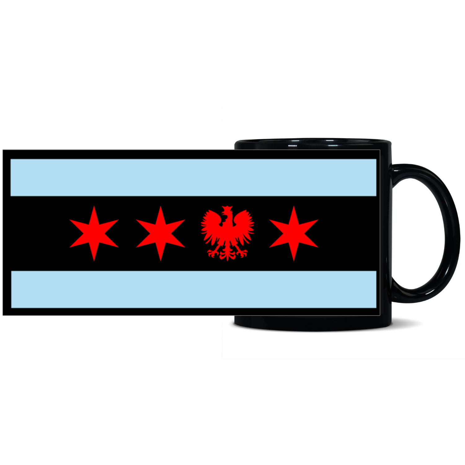 Chicago Flag Polish Single Eagle Black Patch 11oz Mug