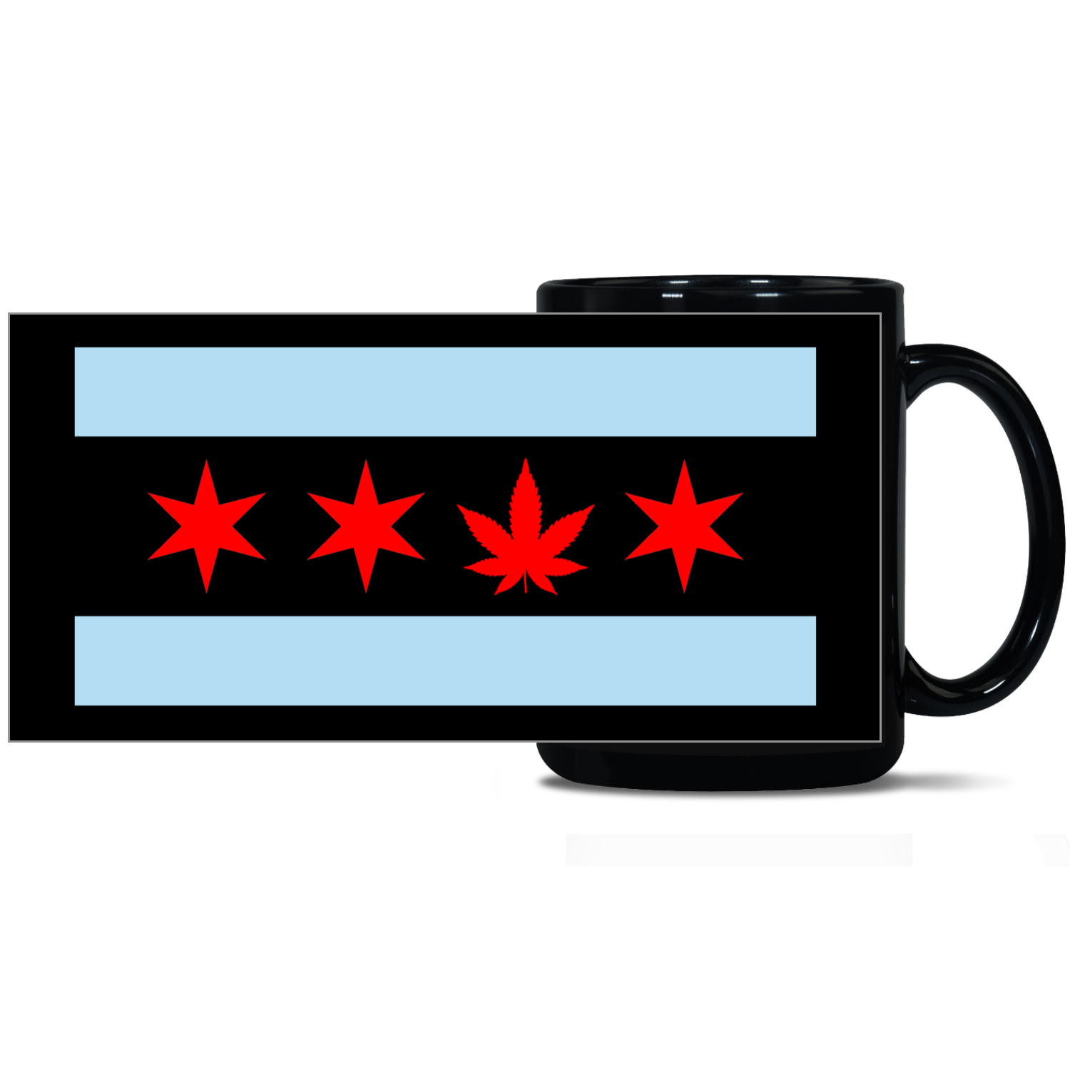 Chicago Flag Single Pot Leaf 15oz Black Patch Mug