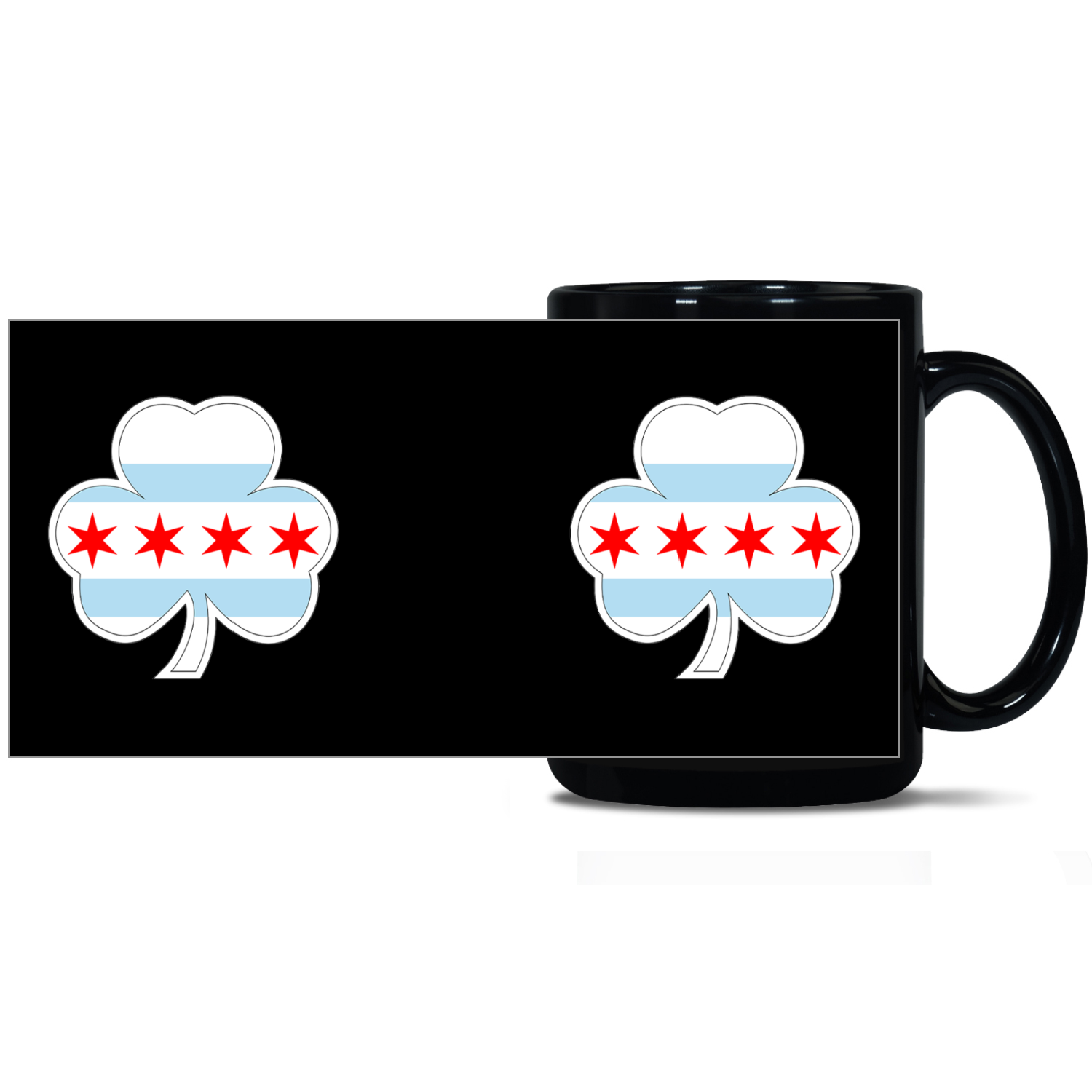 Chicago Flag Shamrock St. Patty’s 15oz Black Patch Mug