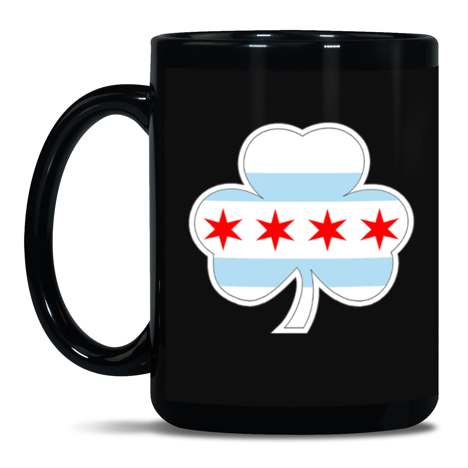Chicago Flag Shamrock St. Patty’s 15oz Black Patch Mug