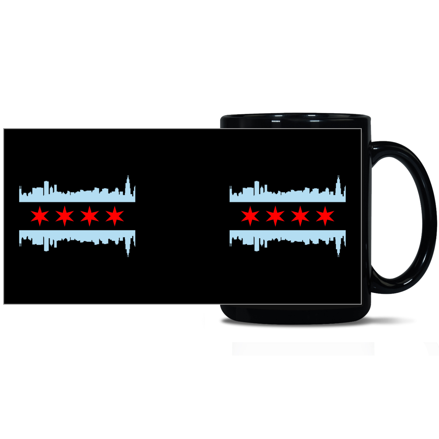 Chicago Flag Skyline Black Patch 15oz Mug