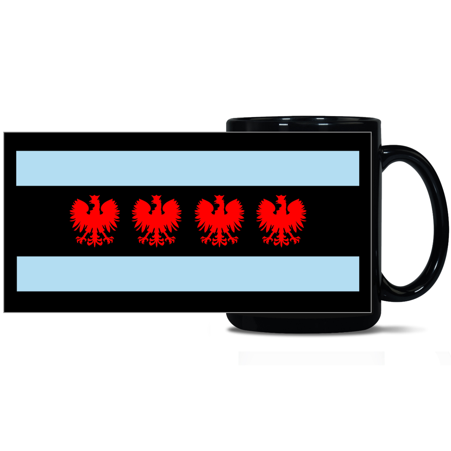 Chicago Flag Polish Four Eagle Black Patch 15oz Mug