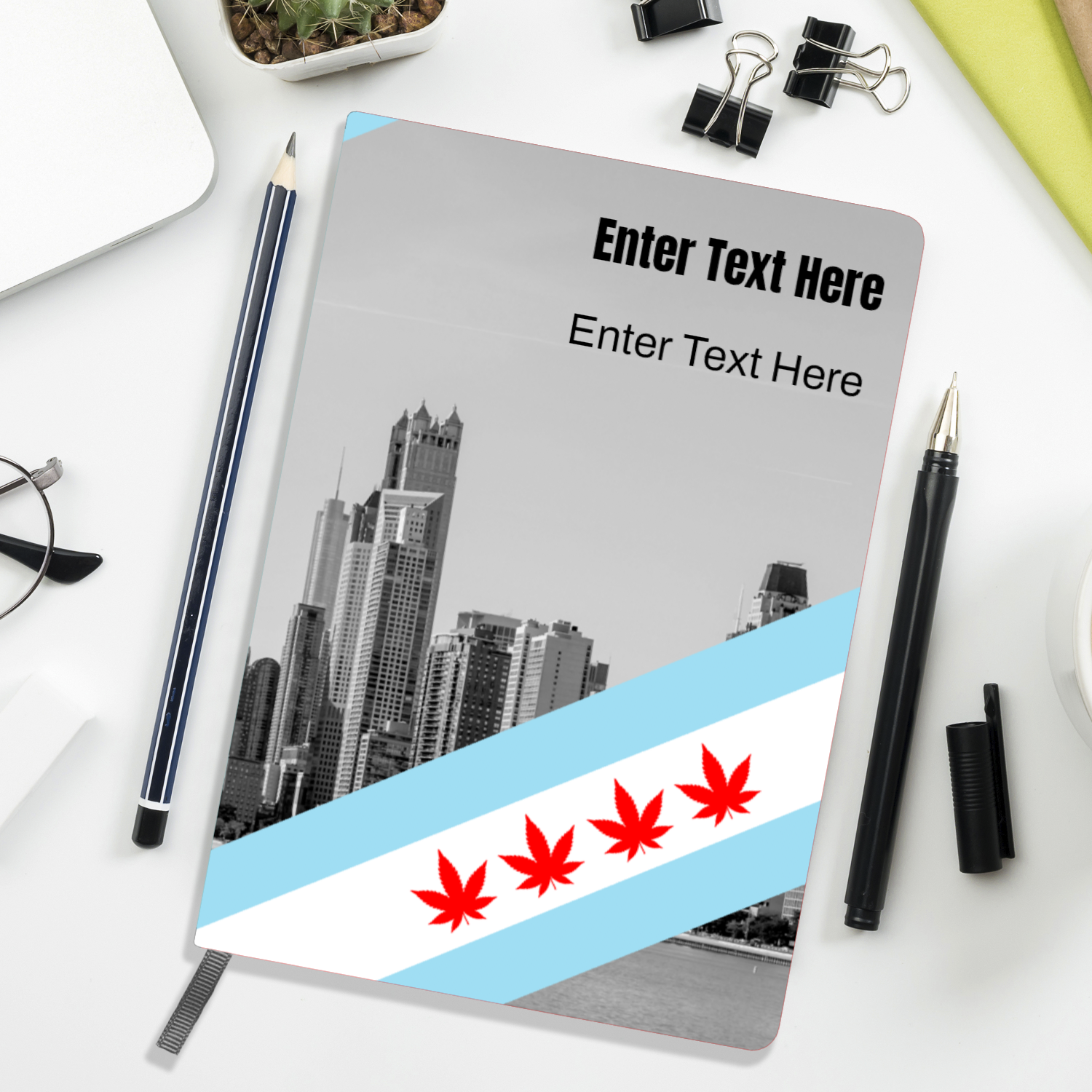 Chicago  Flag Four Pot Leaf A5 Personalized Journal