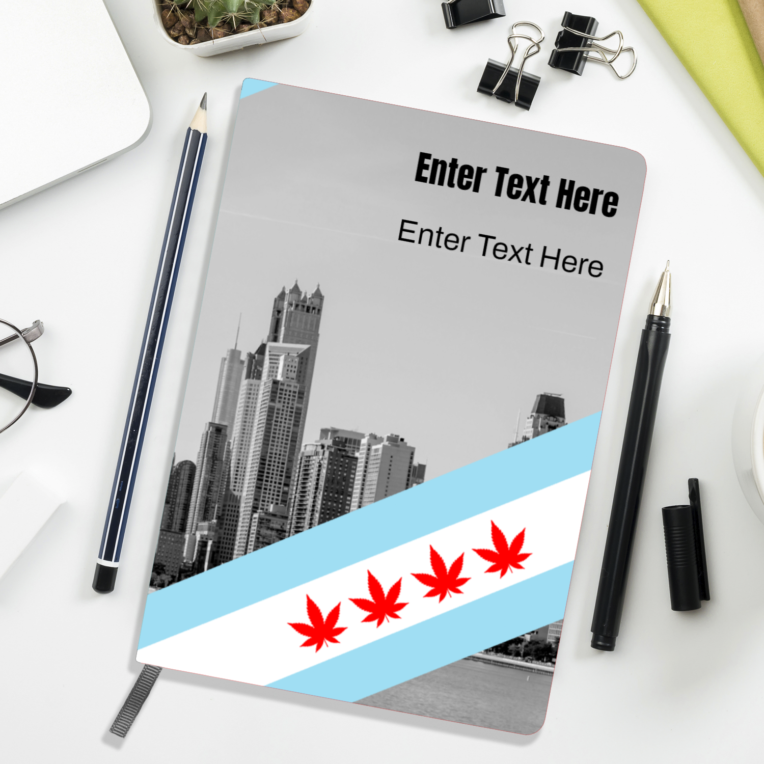 Chicago Flag Four Pot Leaf A5 Personalized Journal