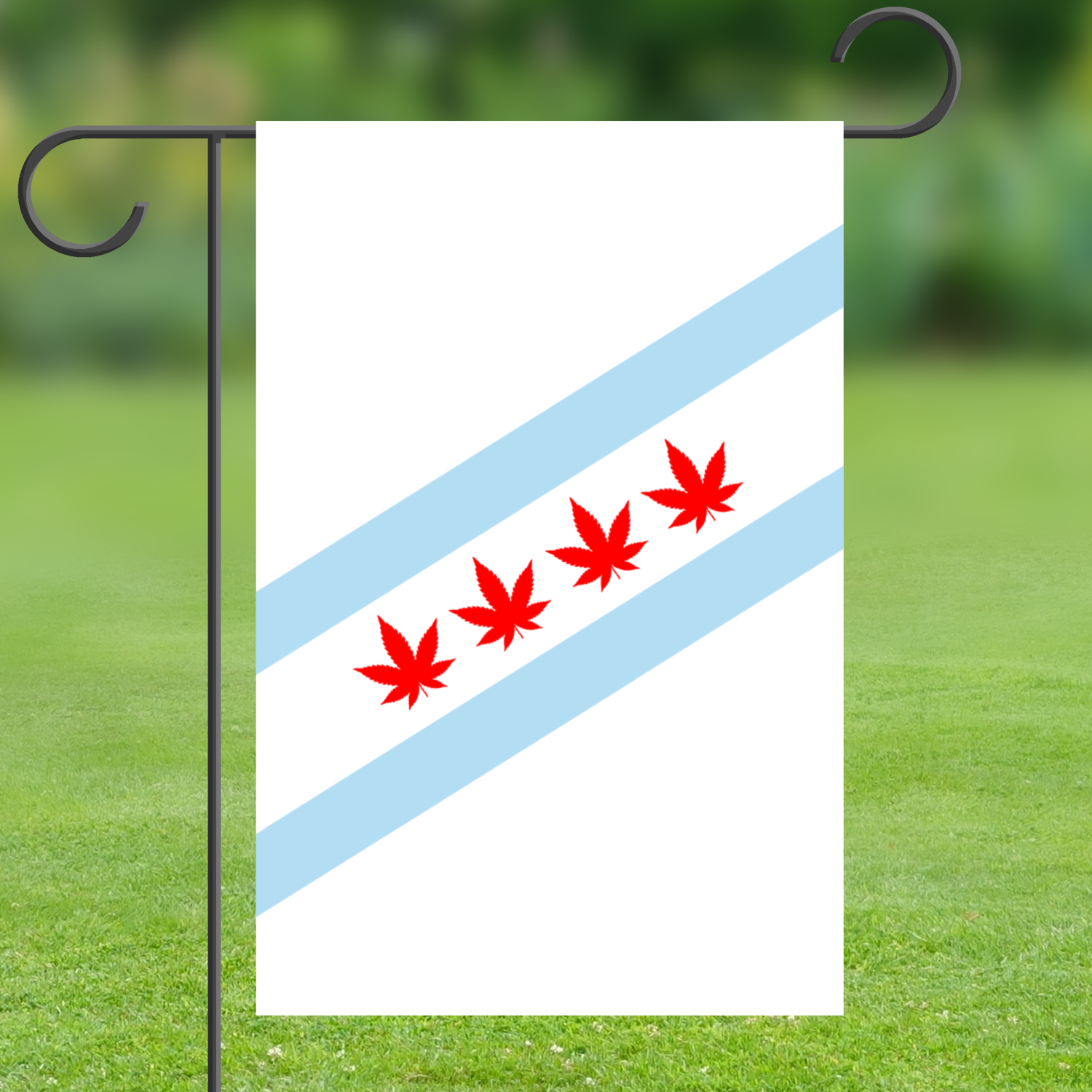 Chicago Flag Four Pot Leaf Garden Flag