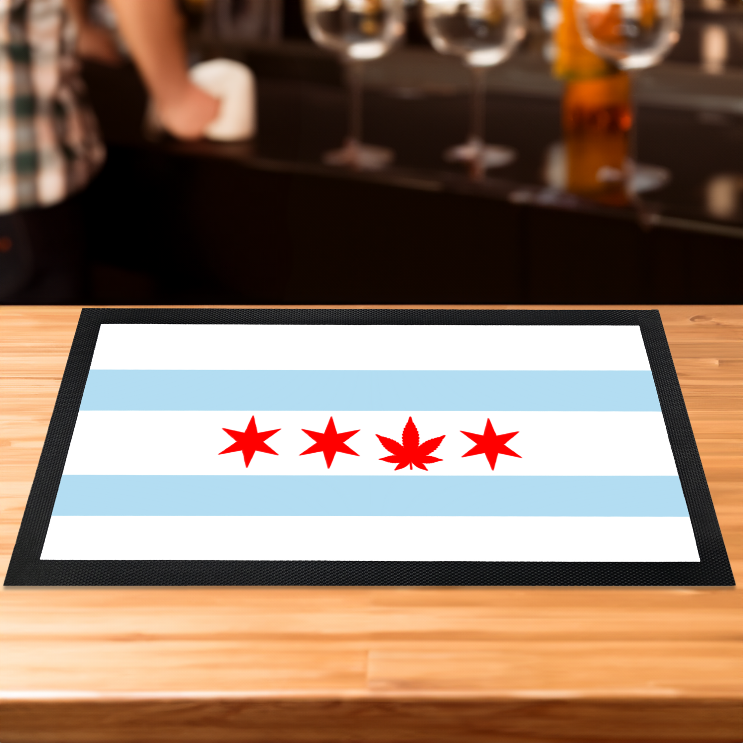 Chicago Flag Single Pot Leaf Bar Mat