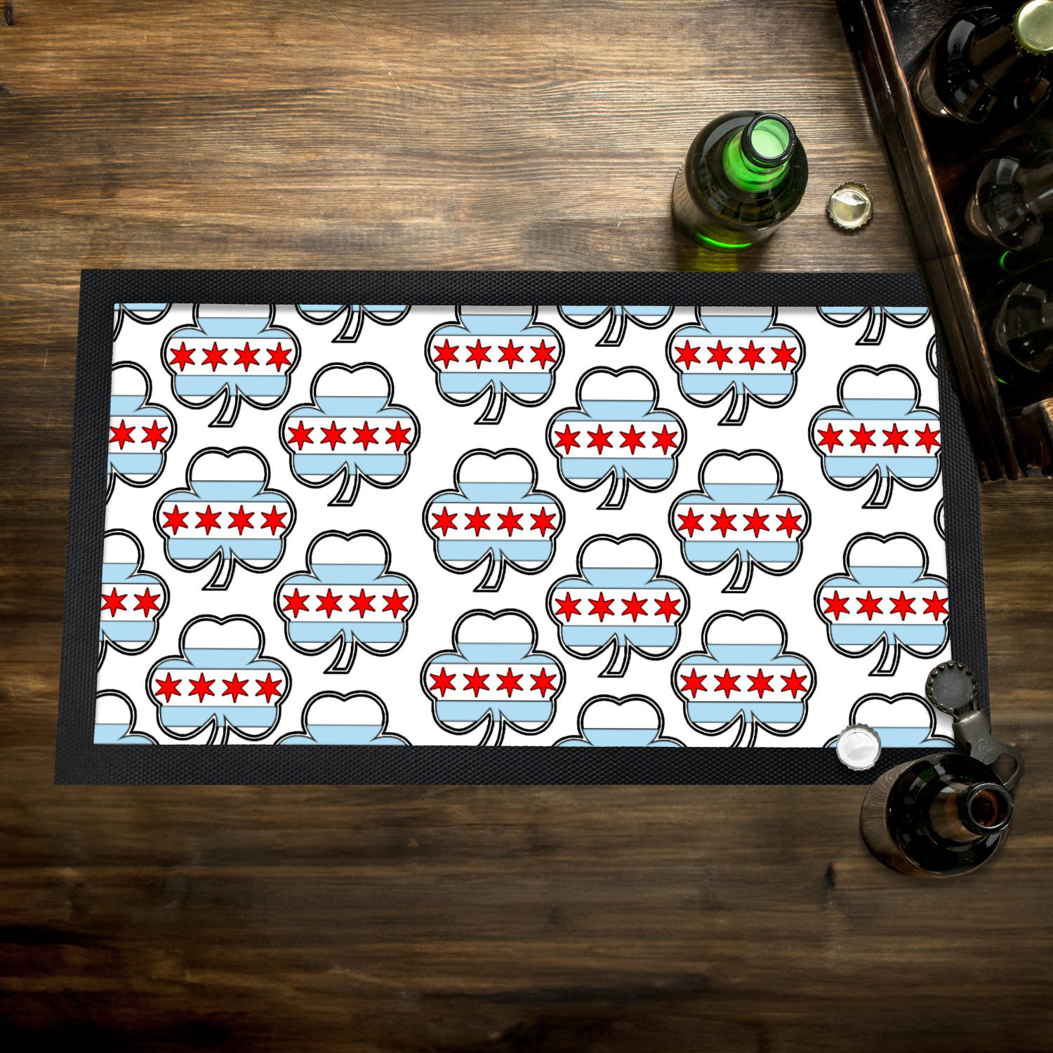 Chicago Flag Shamrock St. Patty's Bar Mat
