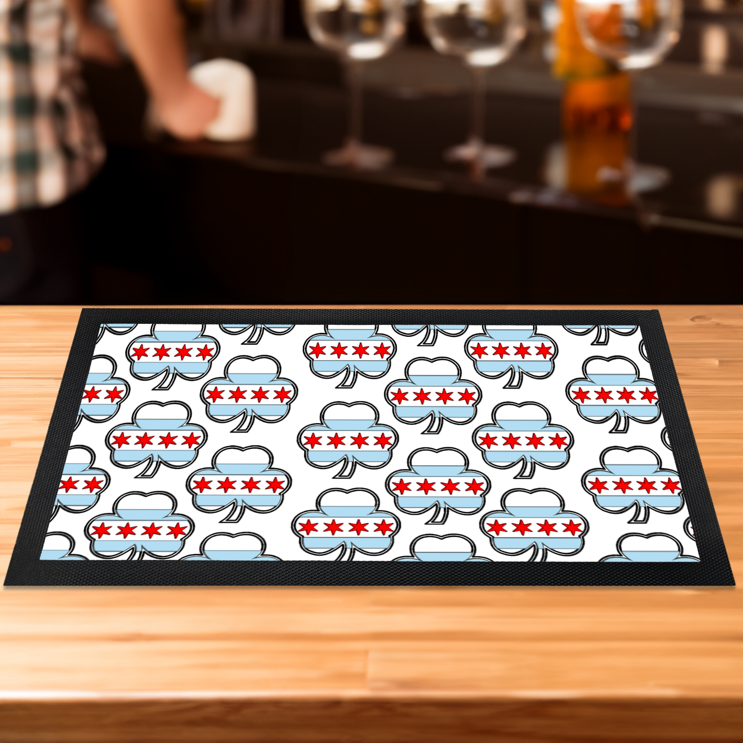 Chicago Flag Shamrock St. Patty's Bar Mat