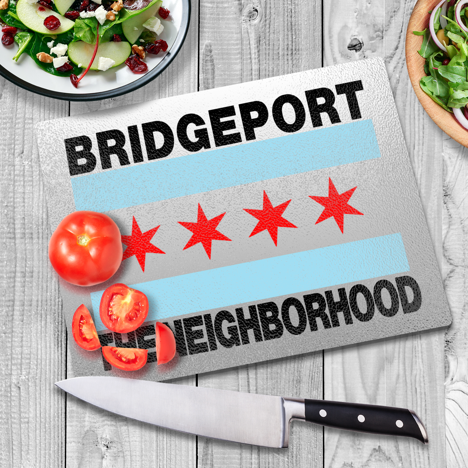 Chicago Flag Bridgeport Glass Cutting Board