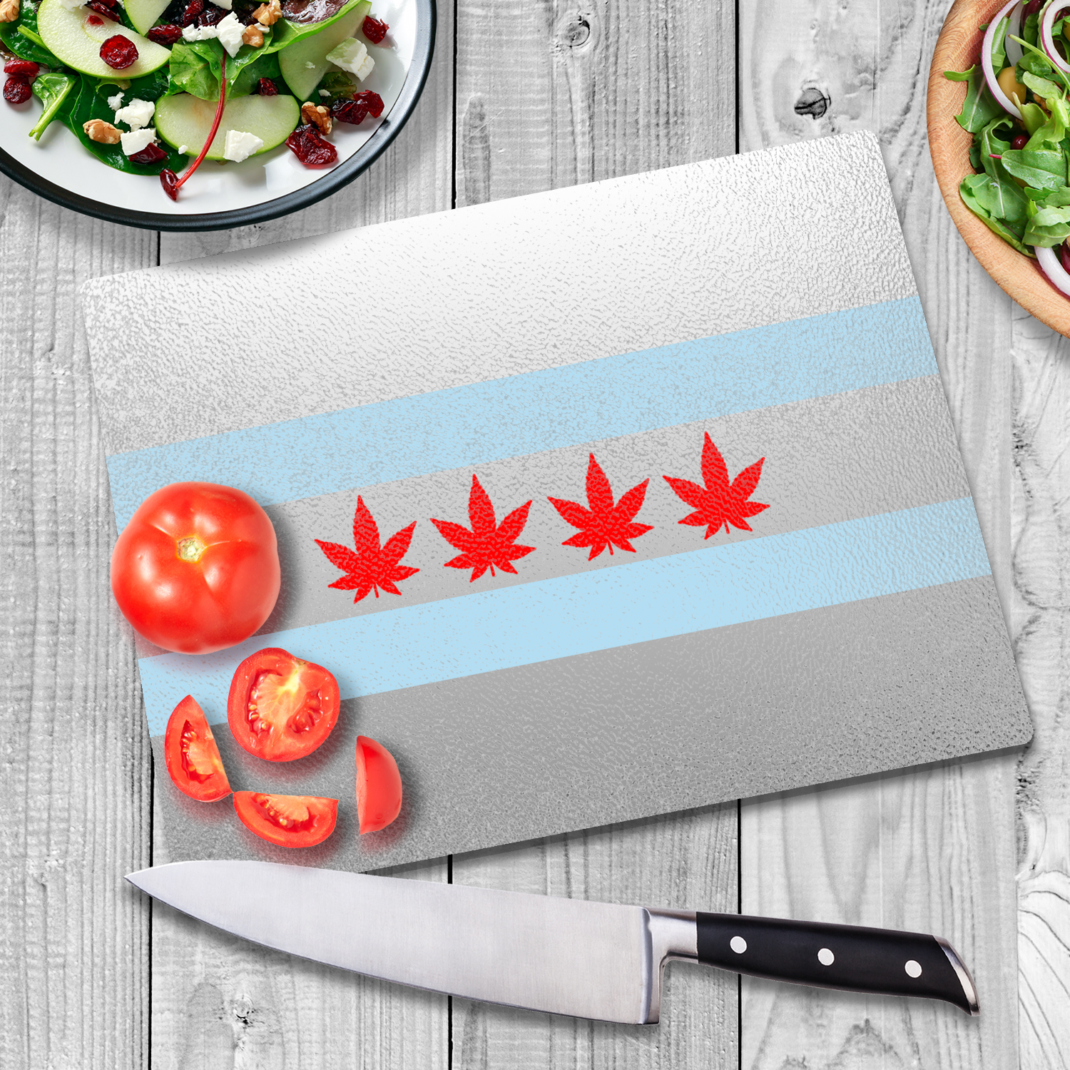 Chicago Flag Four Pot Leaf Glass Cutting Board