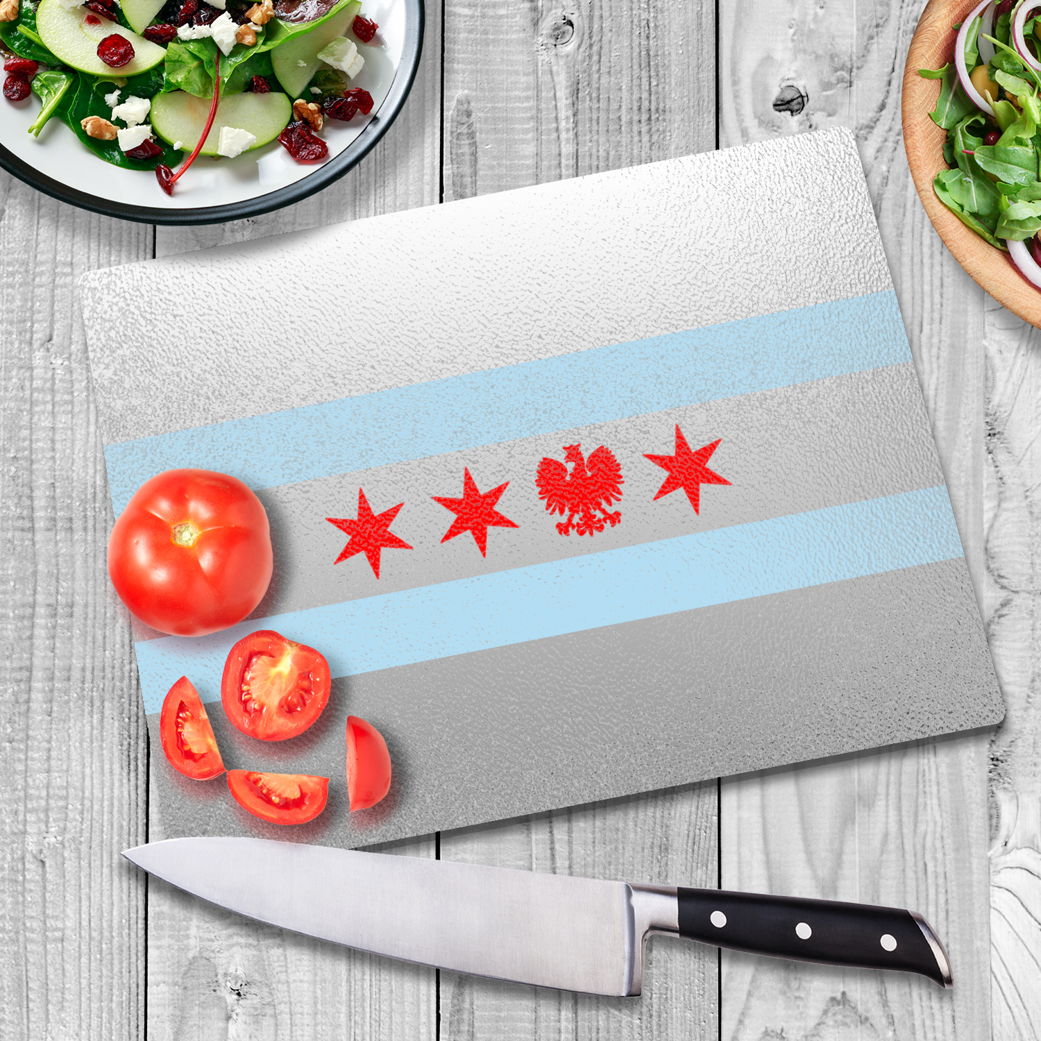 Chicago Flag Polish Single Eagle Glass Cutting Board
