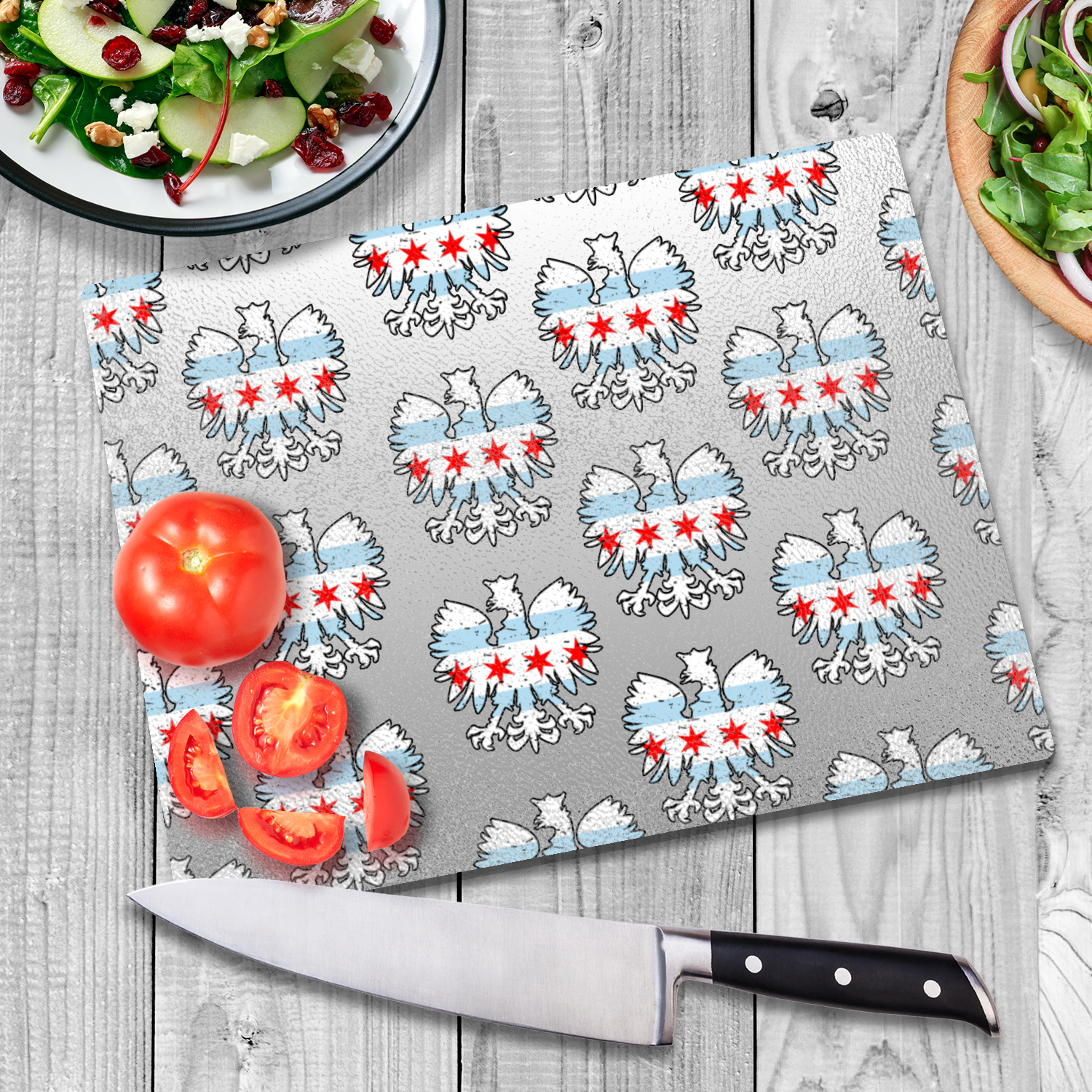 Chicago Flag Polish Eagle Glass Cutting Board