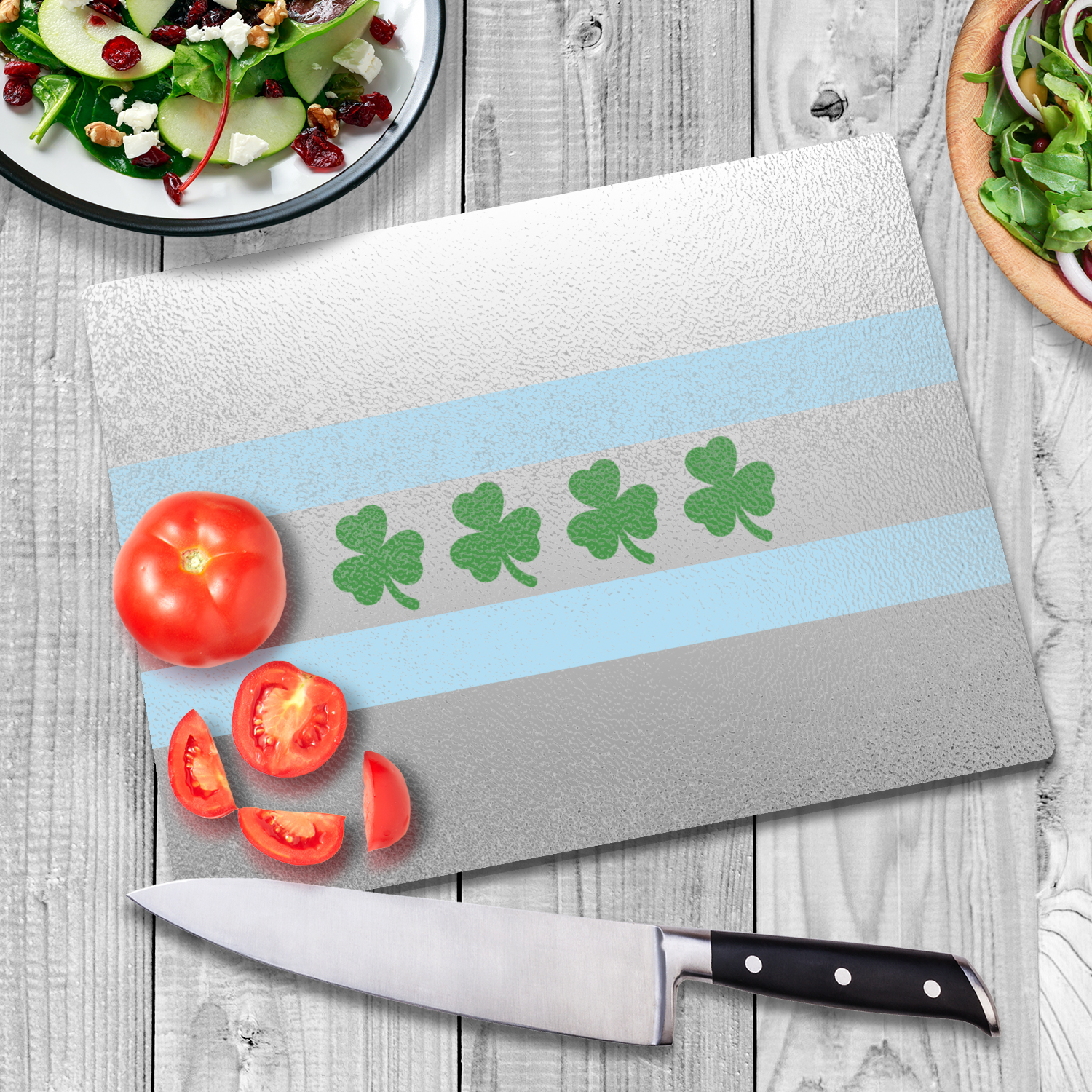 Chicago Flag Shamrock Glass Cutting Board