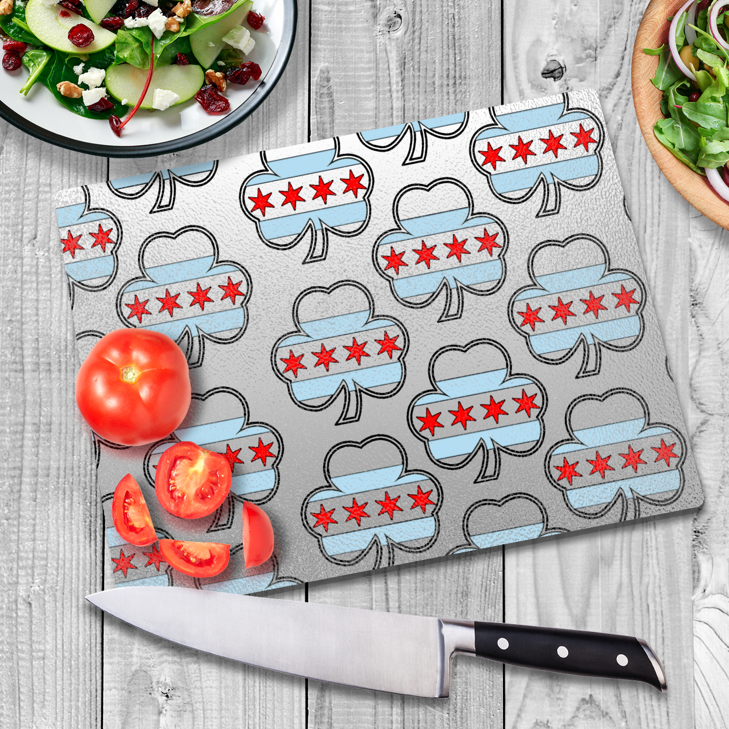 Chicago Flag Shamrock St. Patty's Glass Cutting Board