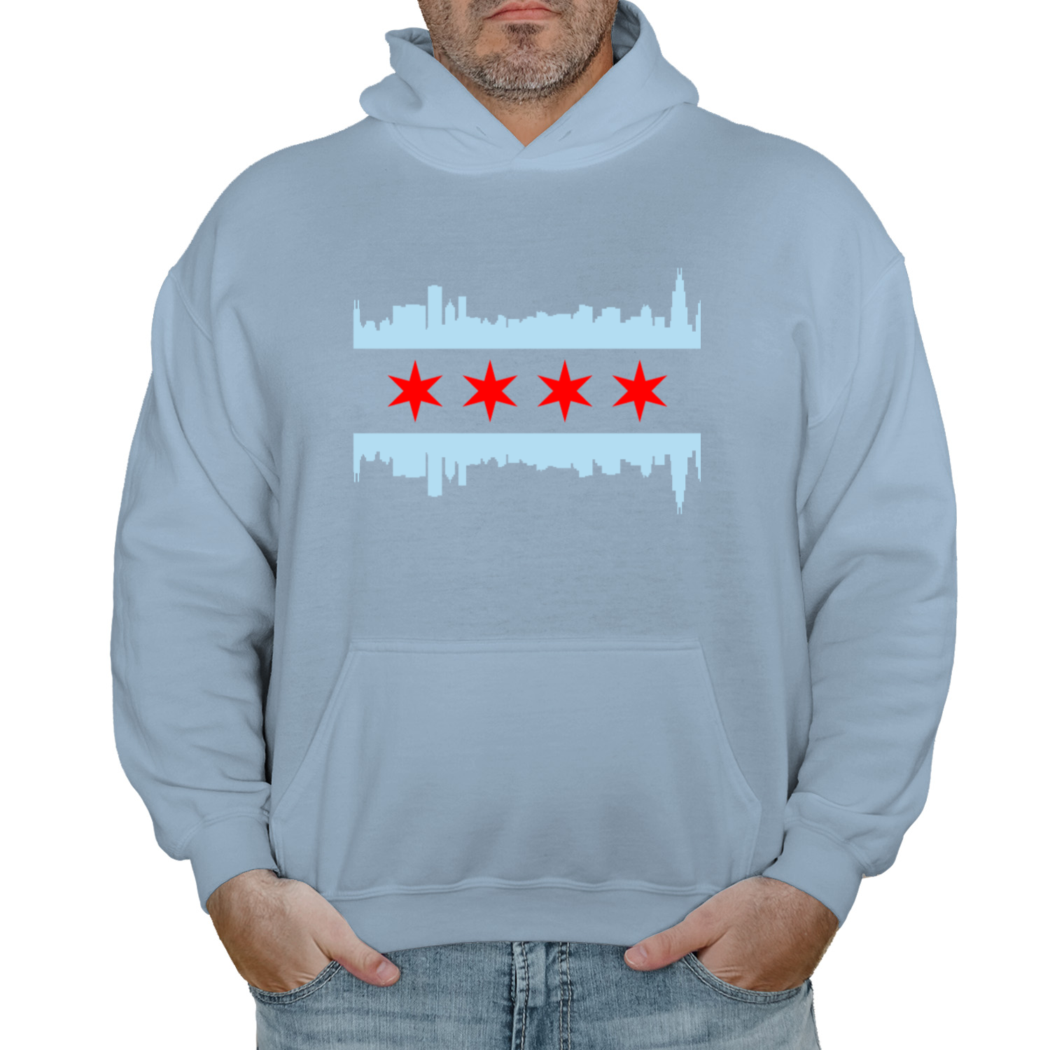 Chicago Flag Lightweight Hoodie Black and Yellow