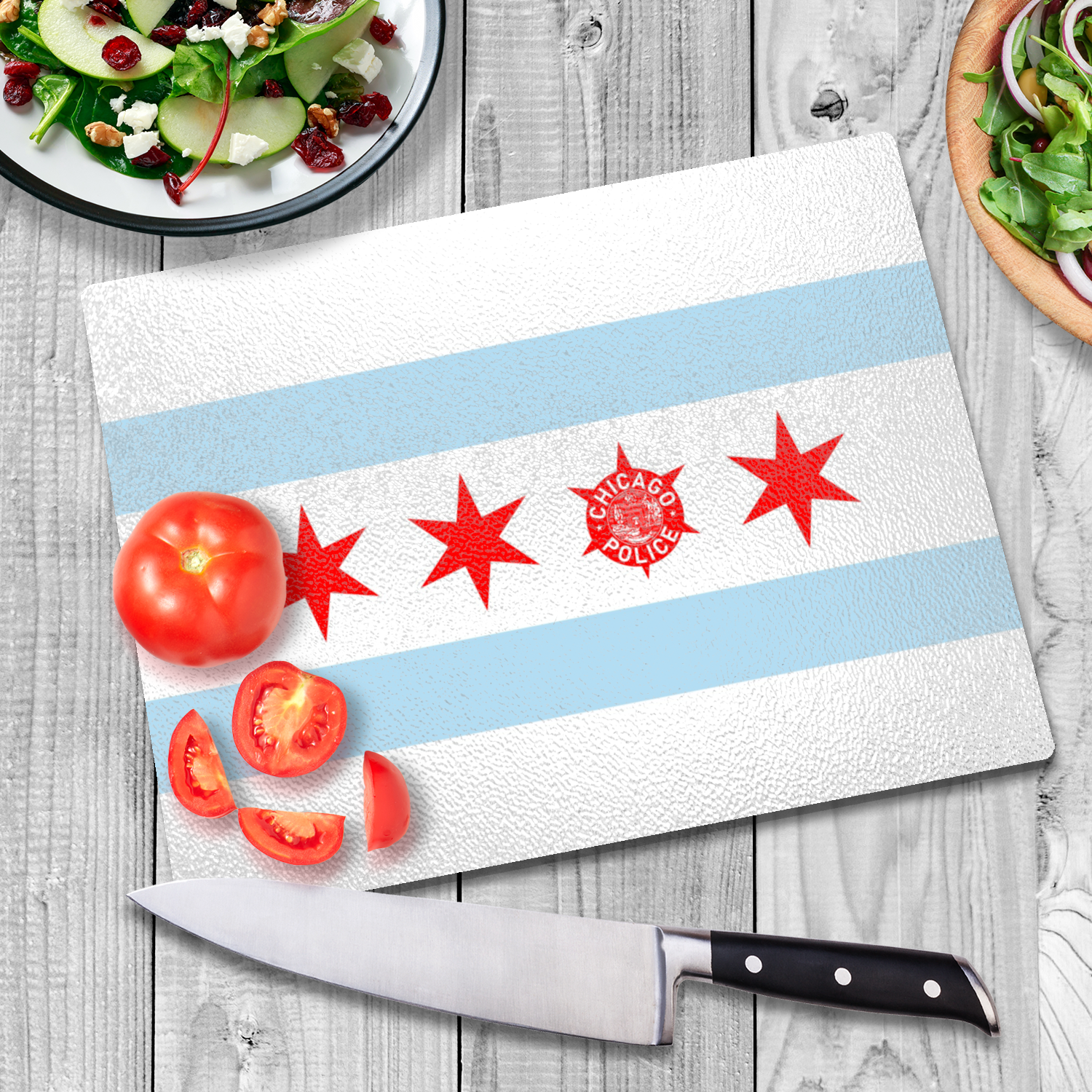 Chicago PD Flag Glass Cutting Board