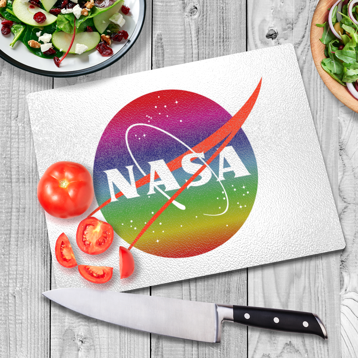 NASA Rainbow Logo Glass Cutting Board