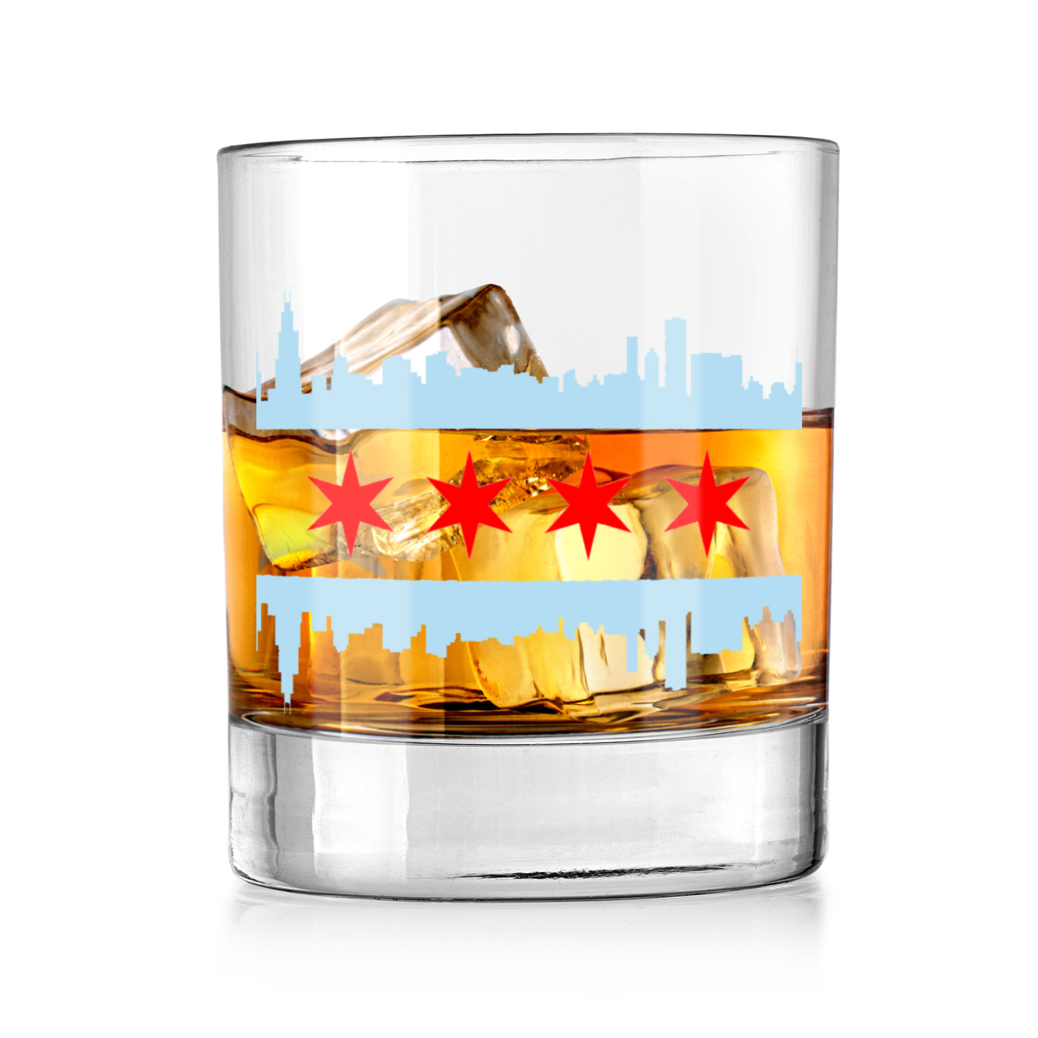 Chicago Skyline Flag Whiskey Glass
