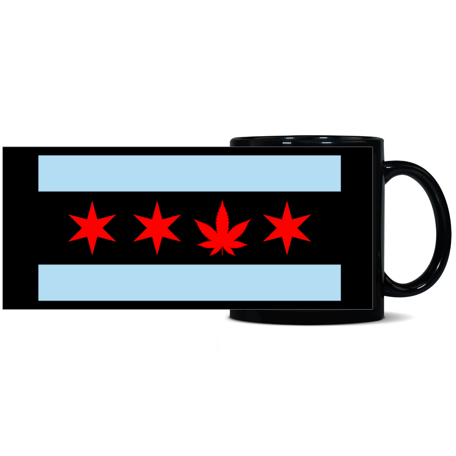 Chicago Flag Single Pot Leaf 11oz Black Patch Mug