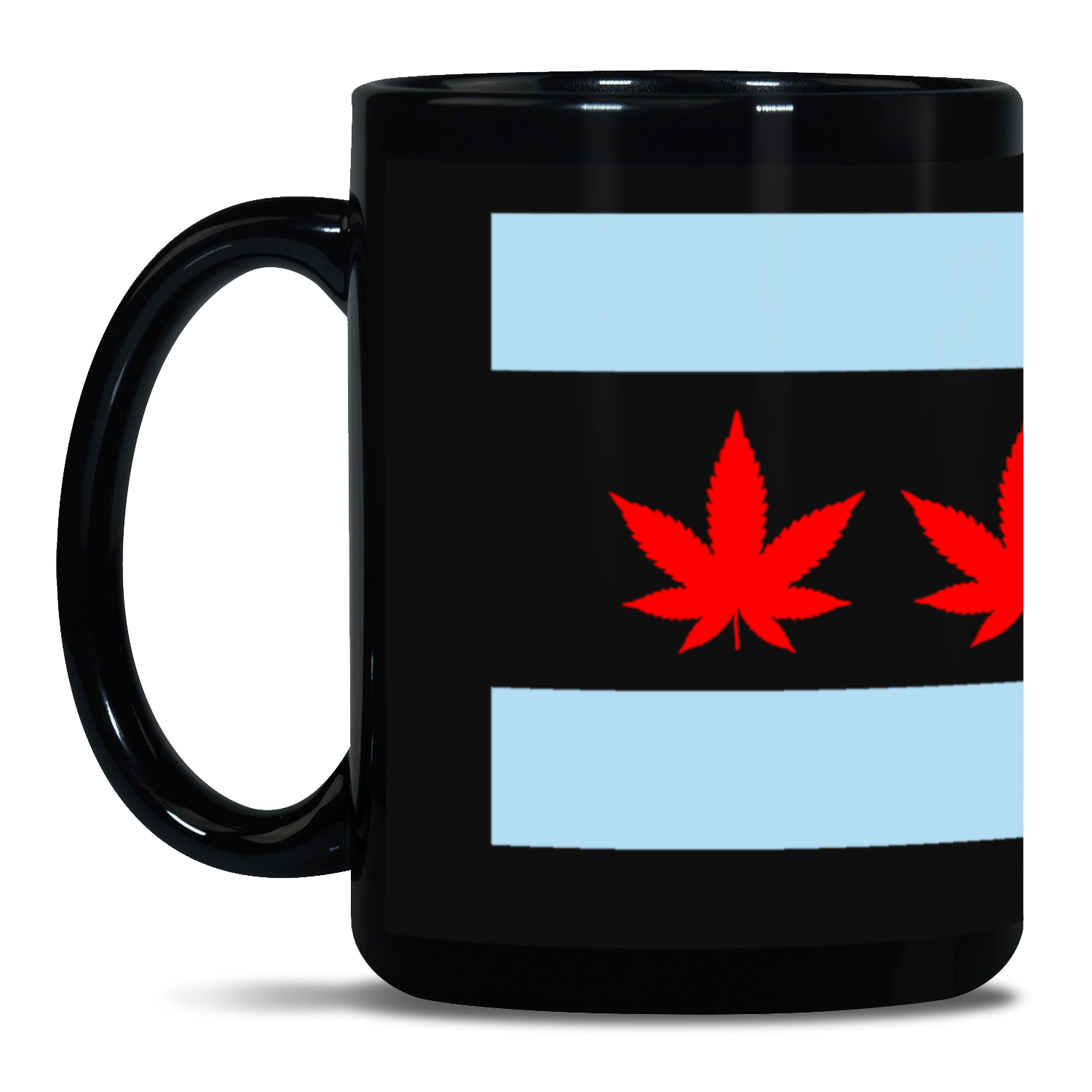 Chicago Flag Four Pot Leaf 15oz Black Patch Mug