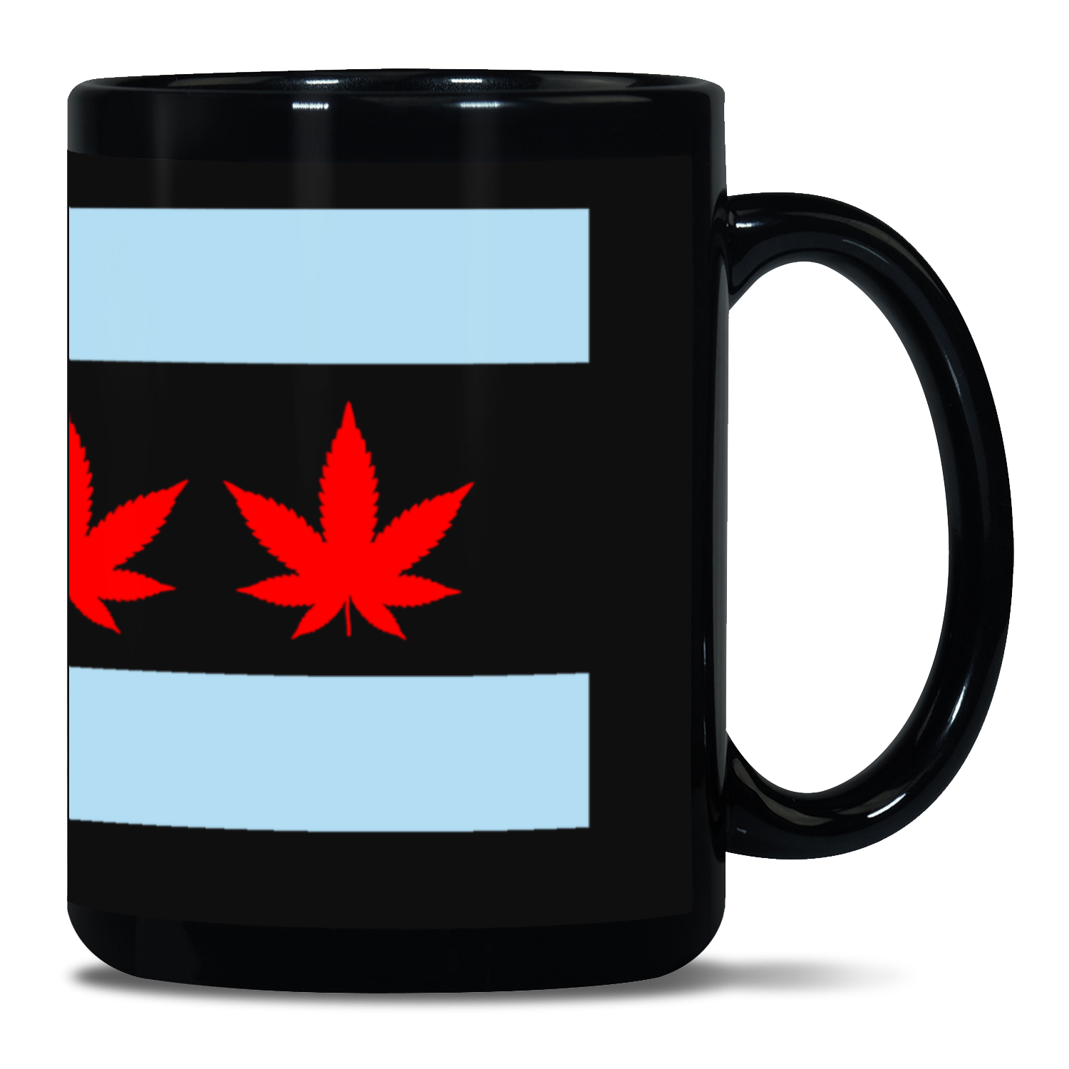 Chicago Flag Four Pot Leaf 15oz Black Patch Mug