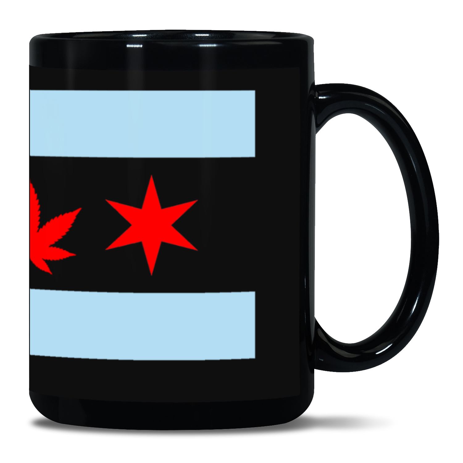 Chicago Flag Single Pot Leaf 15oz Black Patch Mug