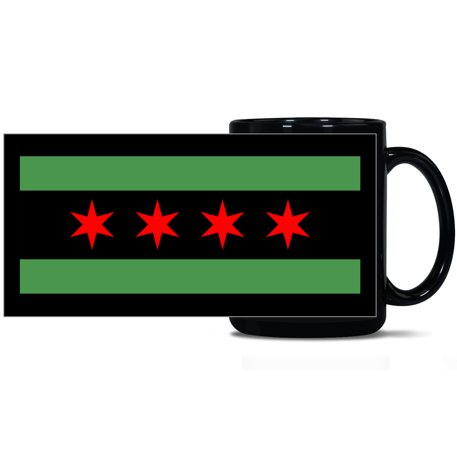 Chicago Flag Green River 15oz Black Patch Mug