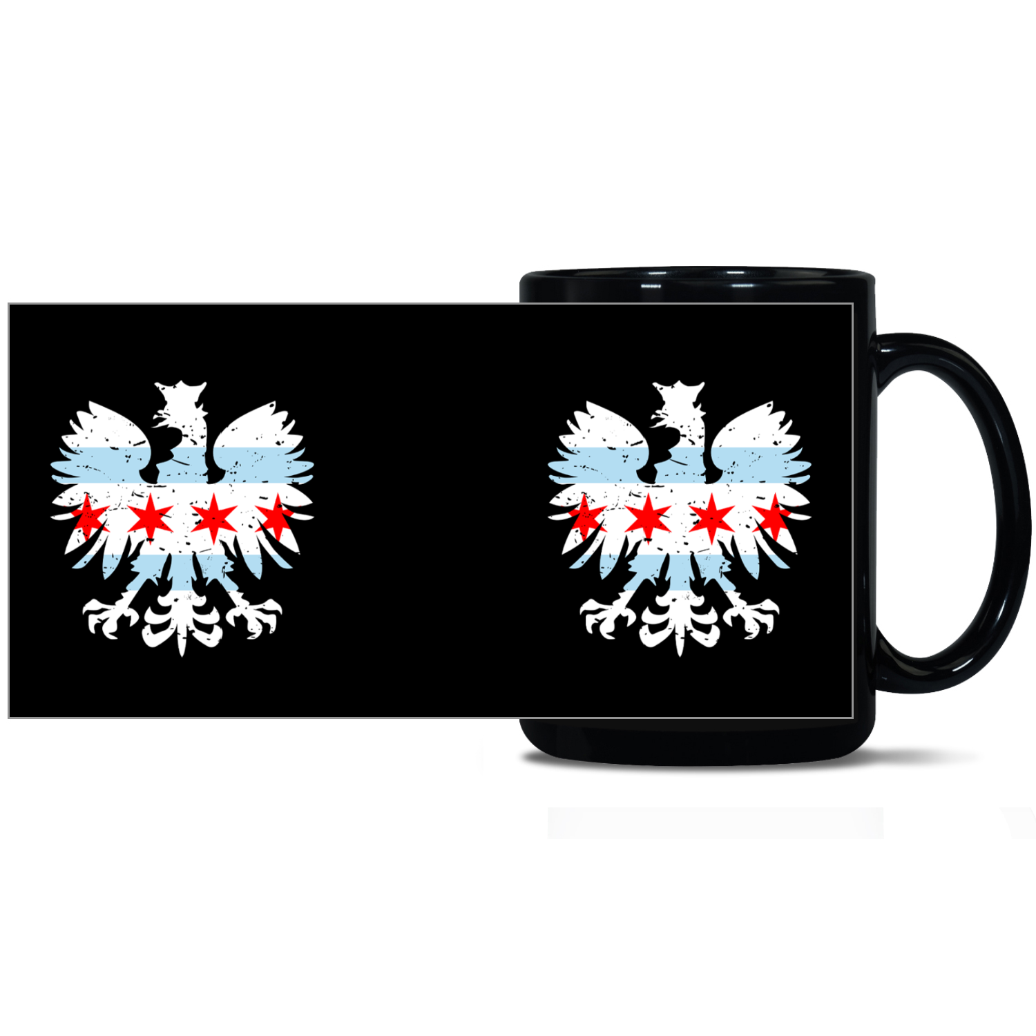 Chicago Flag Polish Eagle Black Patch 15oz Mug
